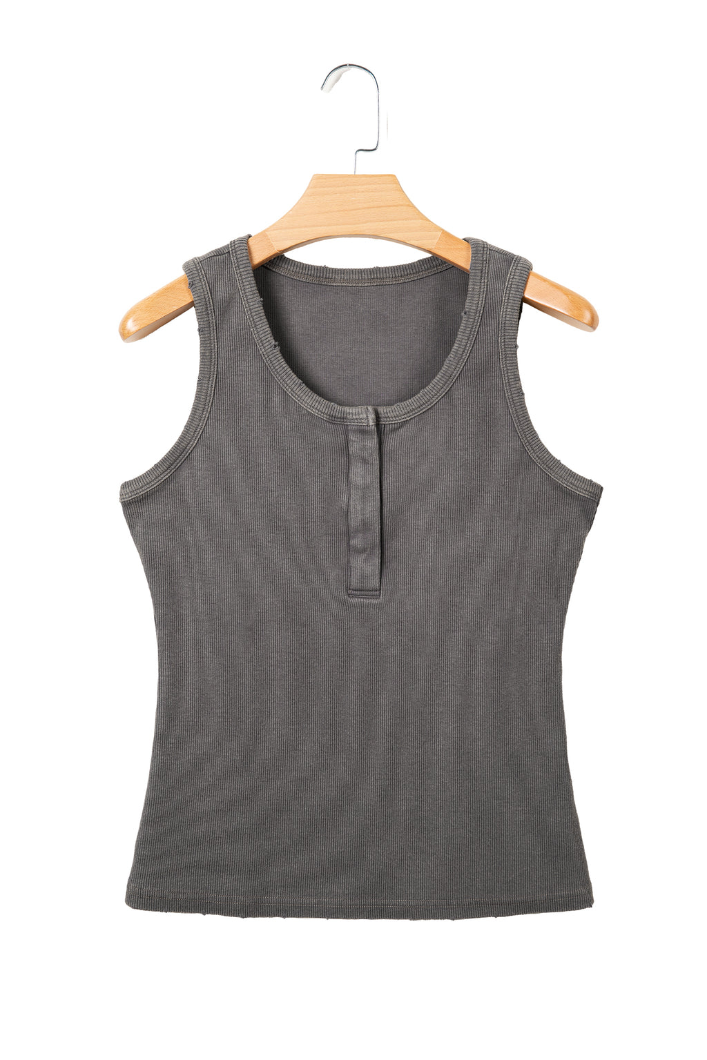 Coffee Vintage Distressed Ribbed Mineral Wash Tank Top
