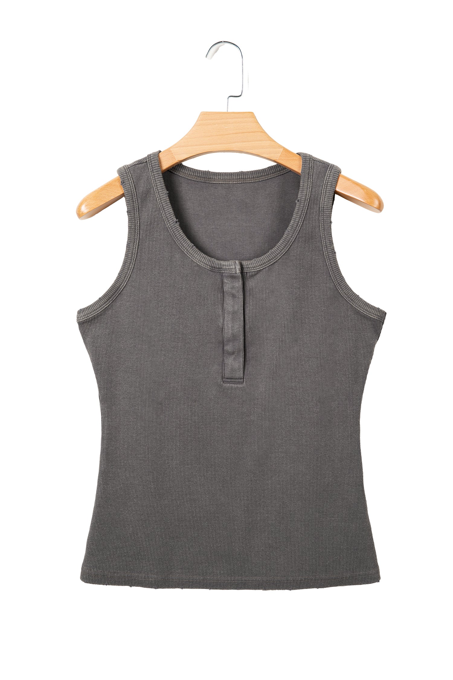 Coffee Vintage Distressed Ribbed Mineral Wash Tank Top