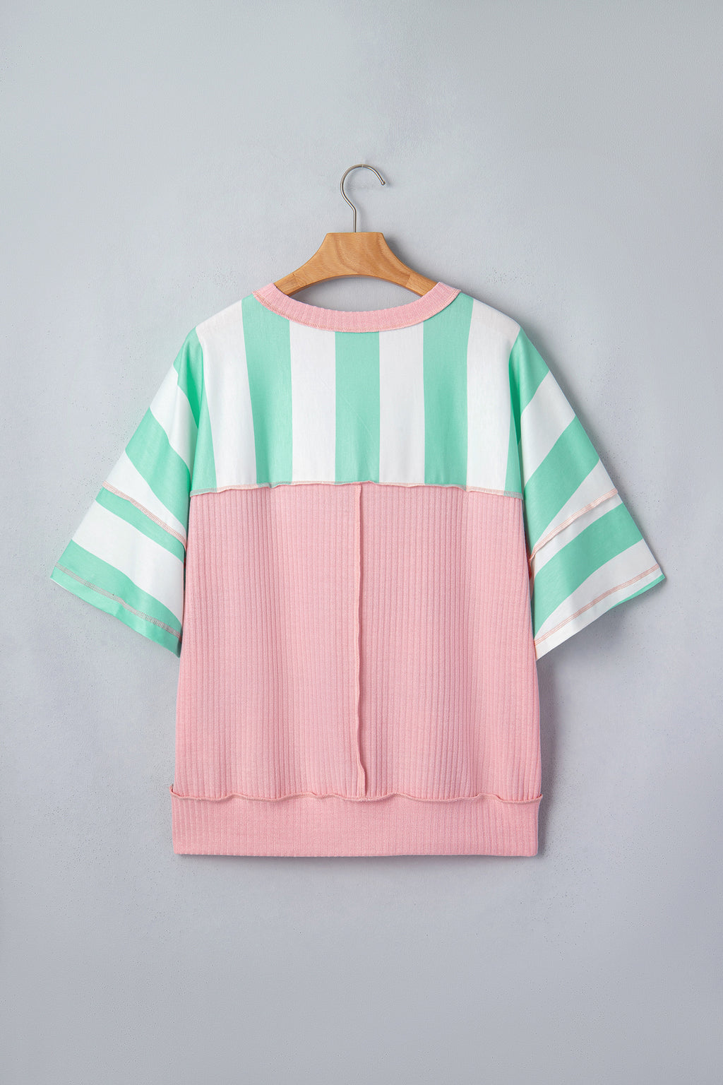 Green Stripe Exposed Seam Ribbed Patchwork Oversized Tee