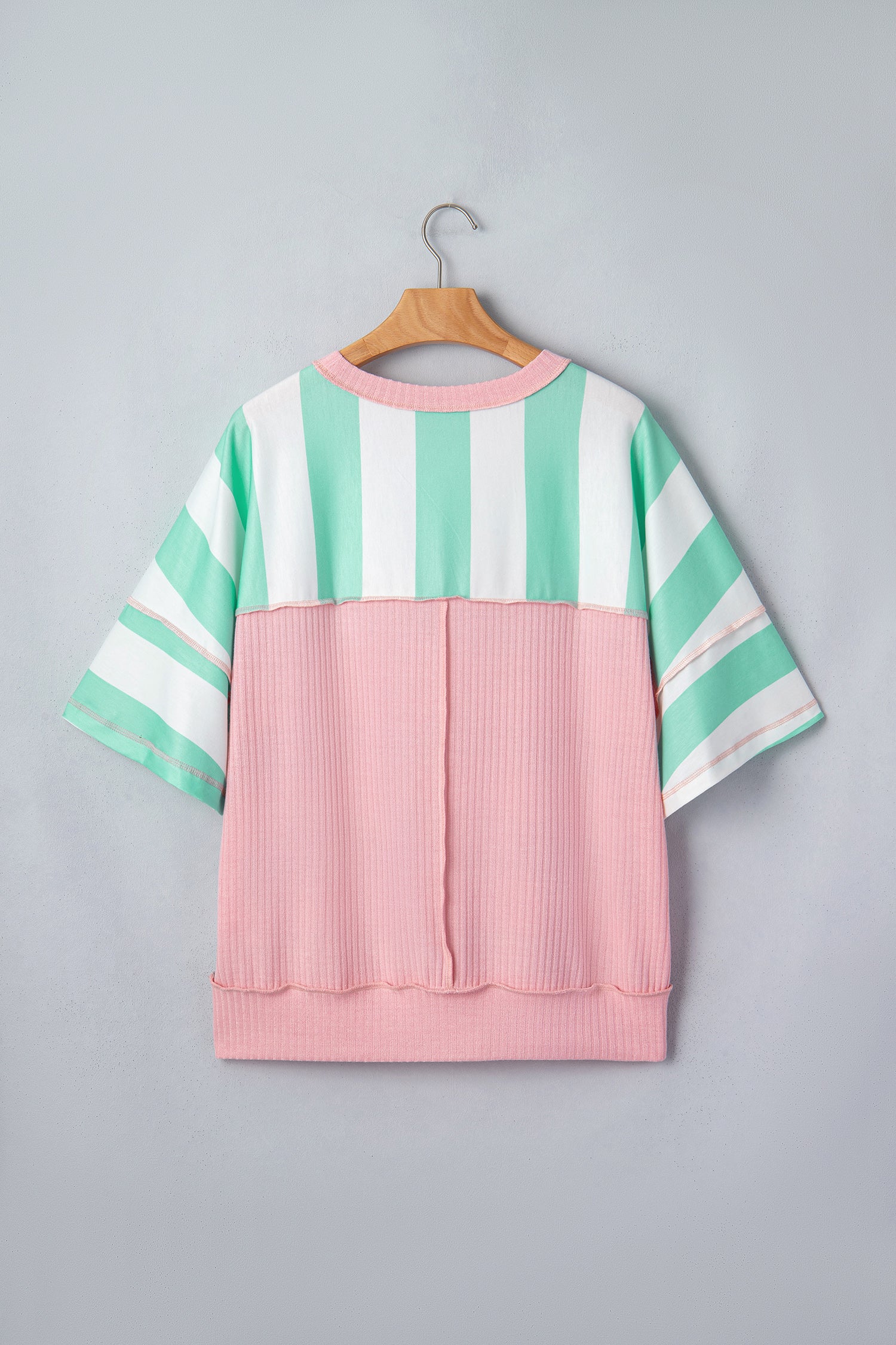 Green Stripe Exposed Seam Ribbed Patchwork Oversized Tee