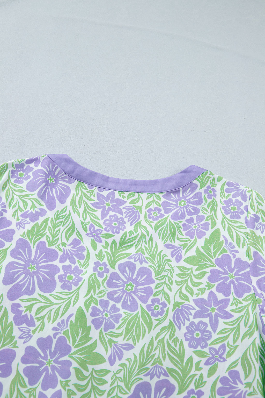 Rose Floral Print Ruffled Color Block Trim Half Sleeve Blouse