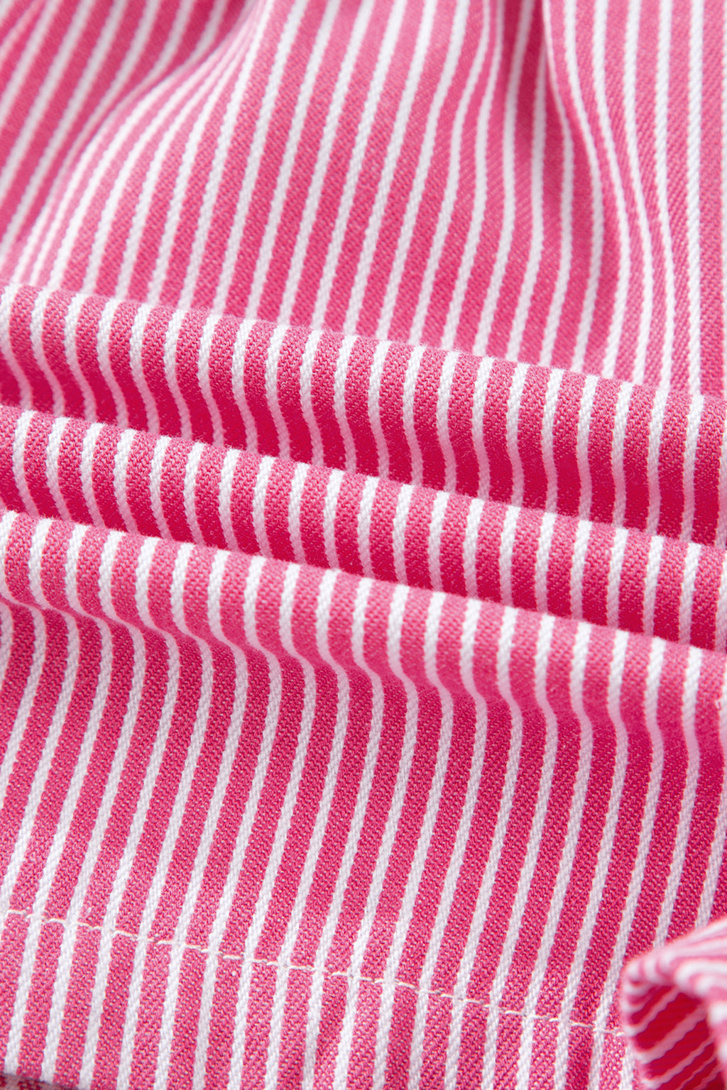 Pink Stripe Drawstring Elastic Waist Casual Denim Shorts