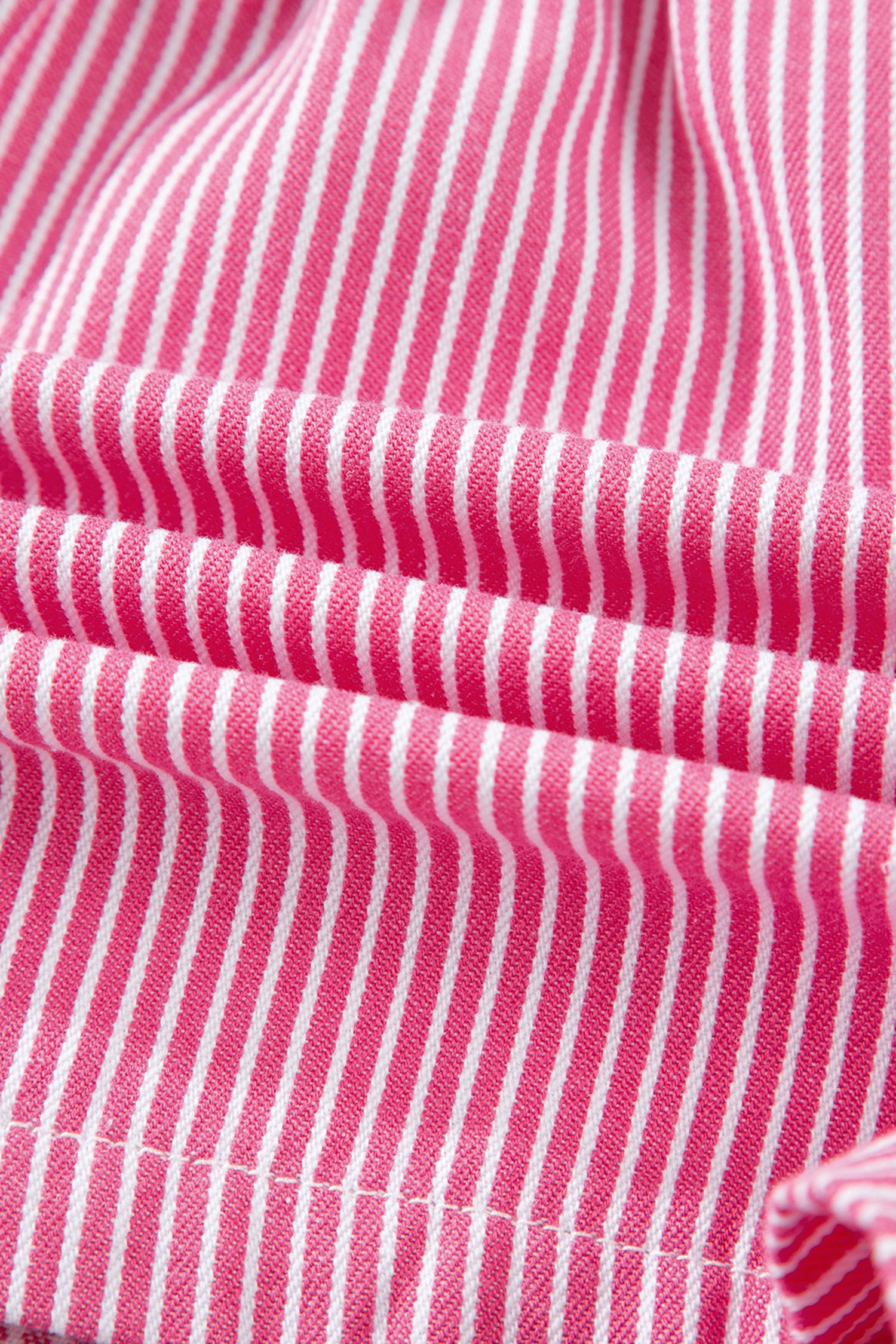 Pink Stripe Drawstring Elastic Waist Casual Denim Shorts