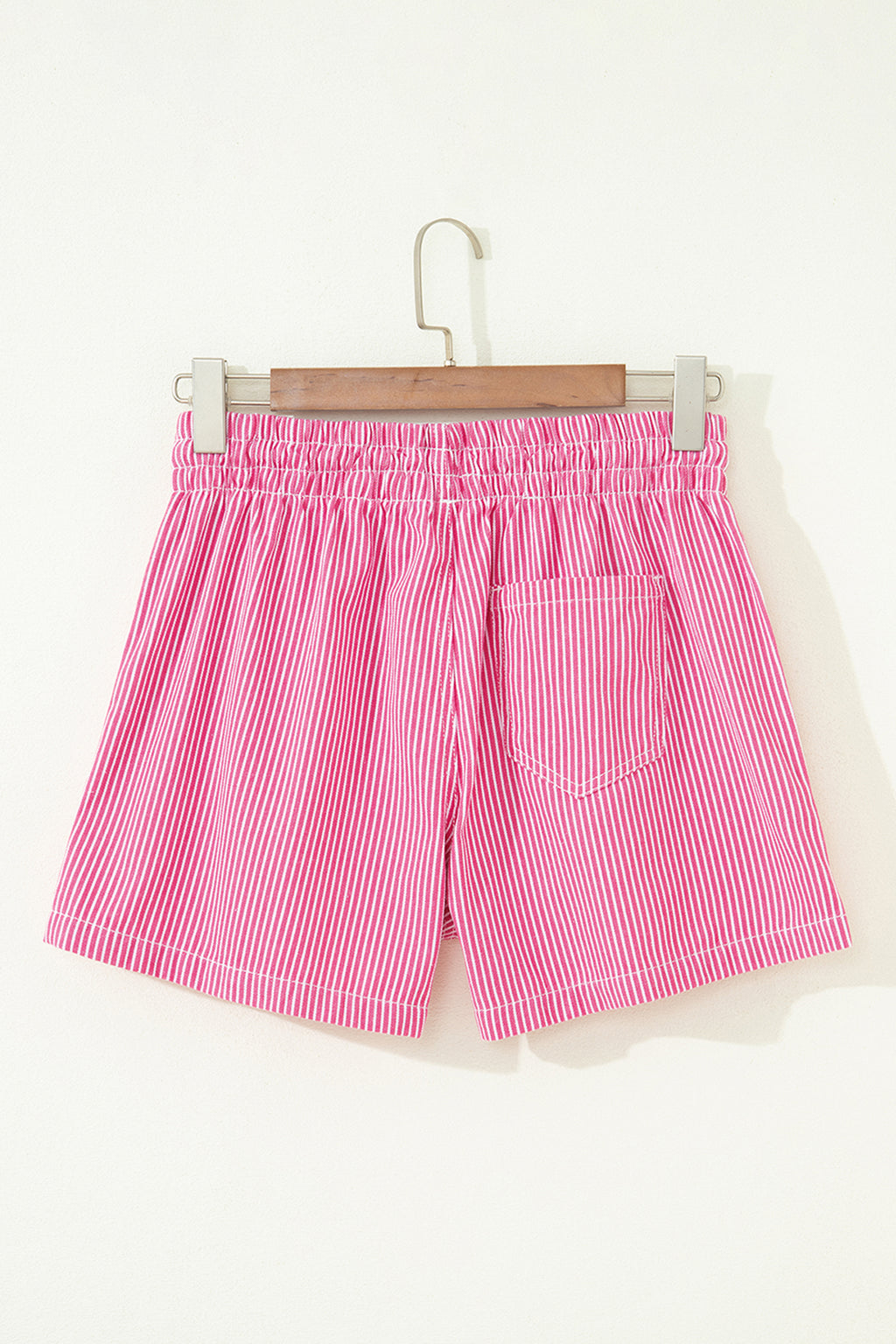 Pink Stripe Drawstring Elastic Waist Casual Denim Shorts
