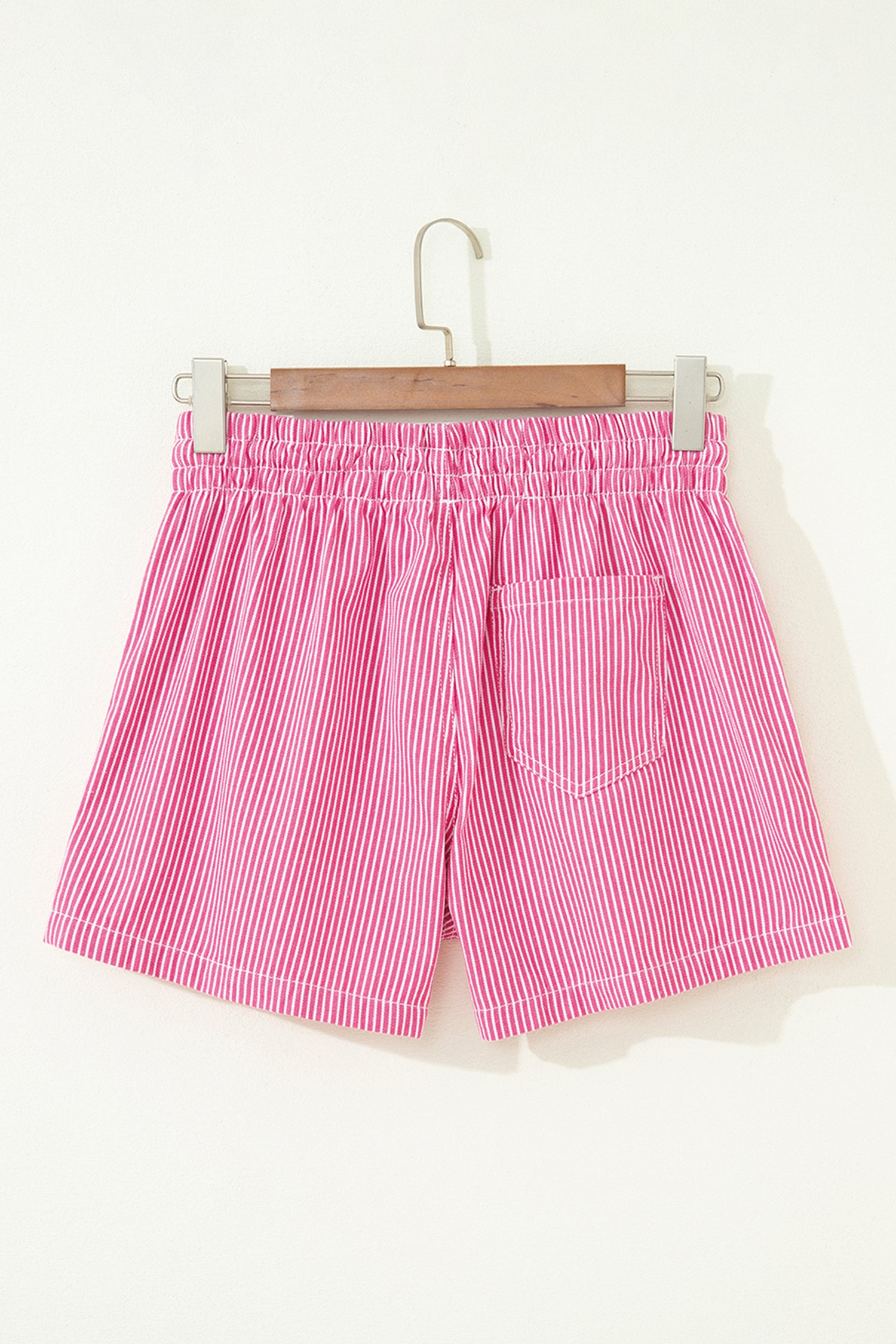 Pink Stripe Drawstring Elastic Waist Casual Denim Shorts