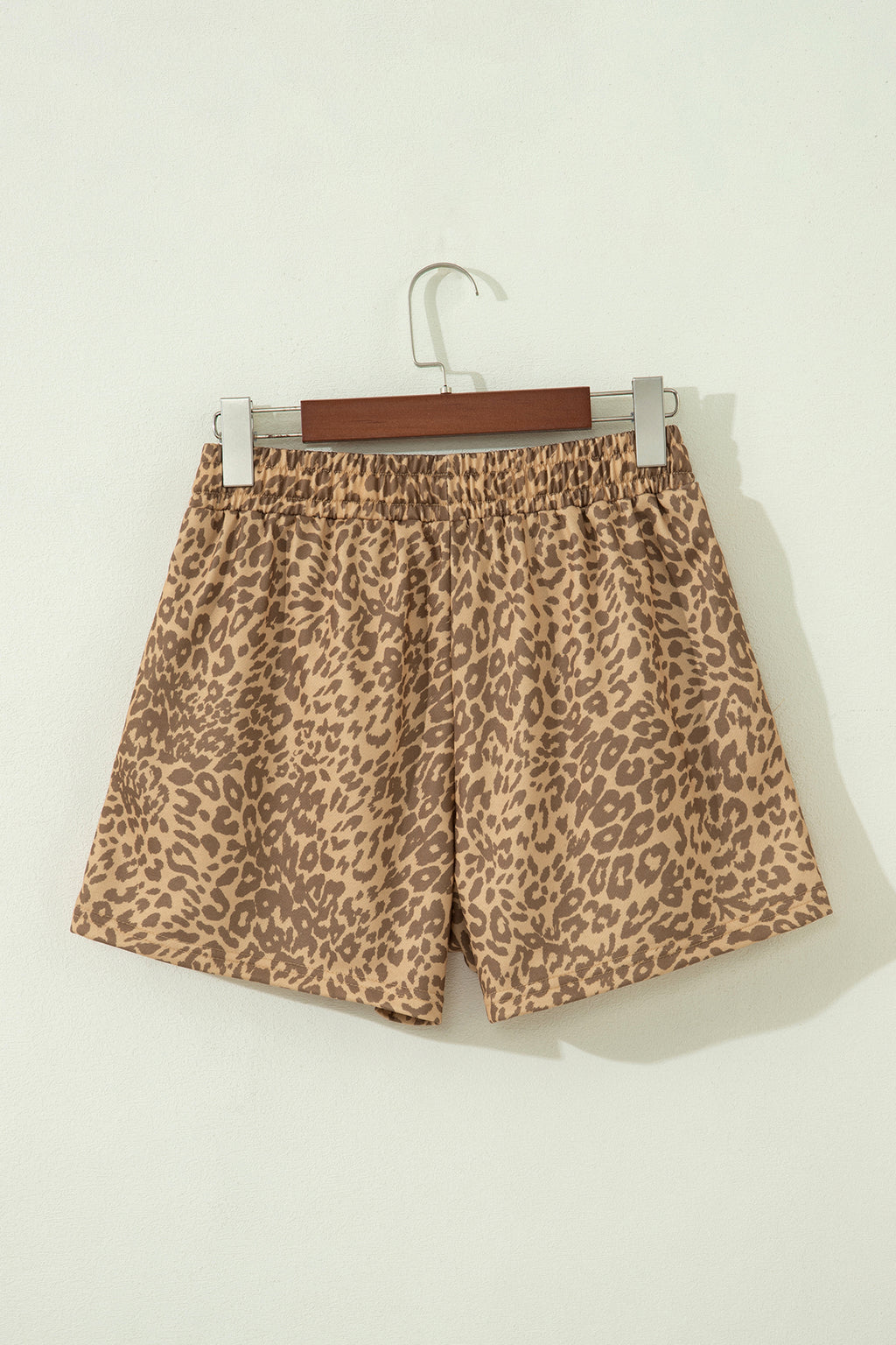 Khaki Leopard Drawstring Elastic Waist Star Patched Shorts