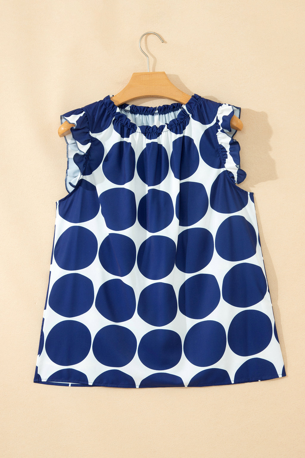Rose Polka Dot Print Frilled Round Neck Shift Tank Top