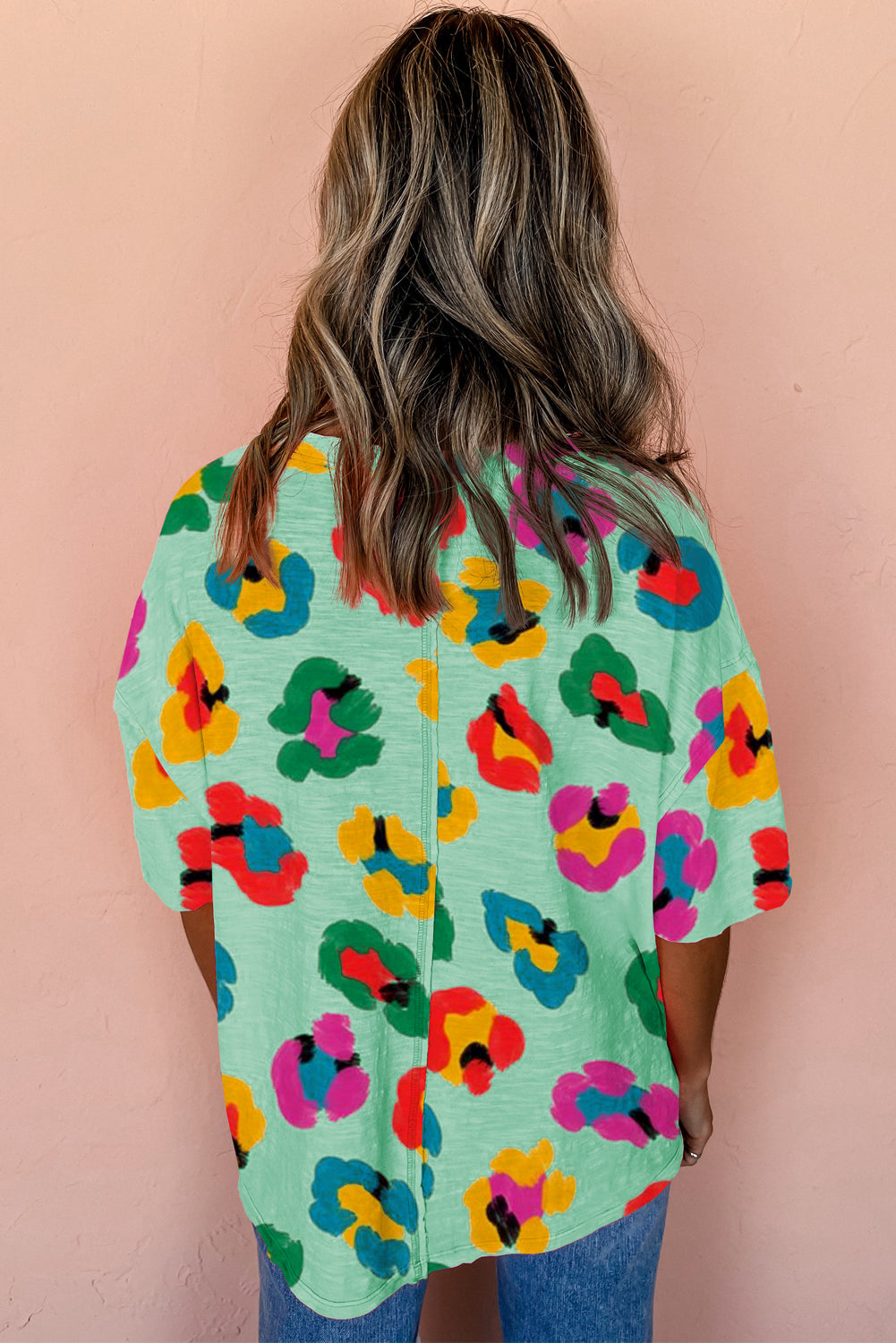 Apricot Leopard Drop Shoulder Oversize Tee