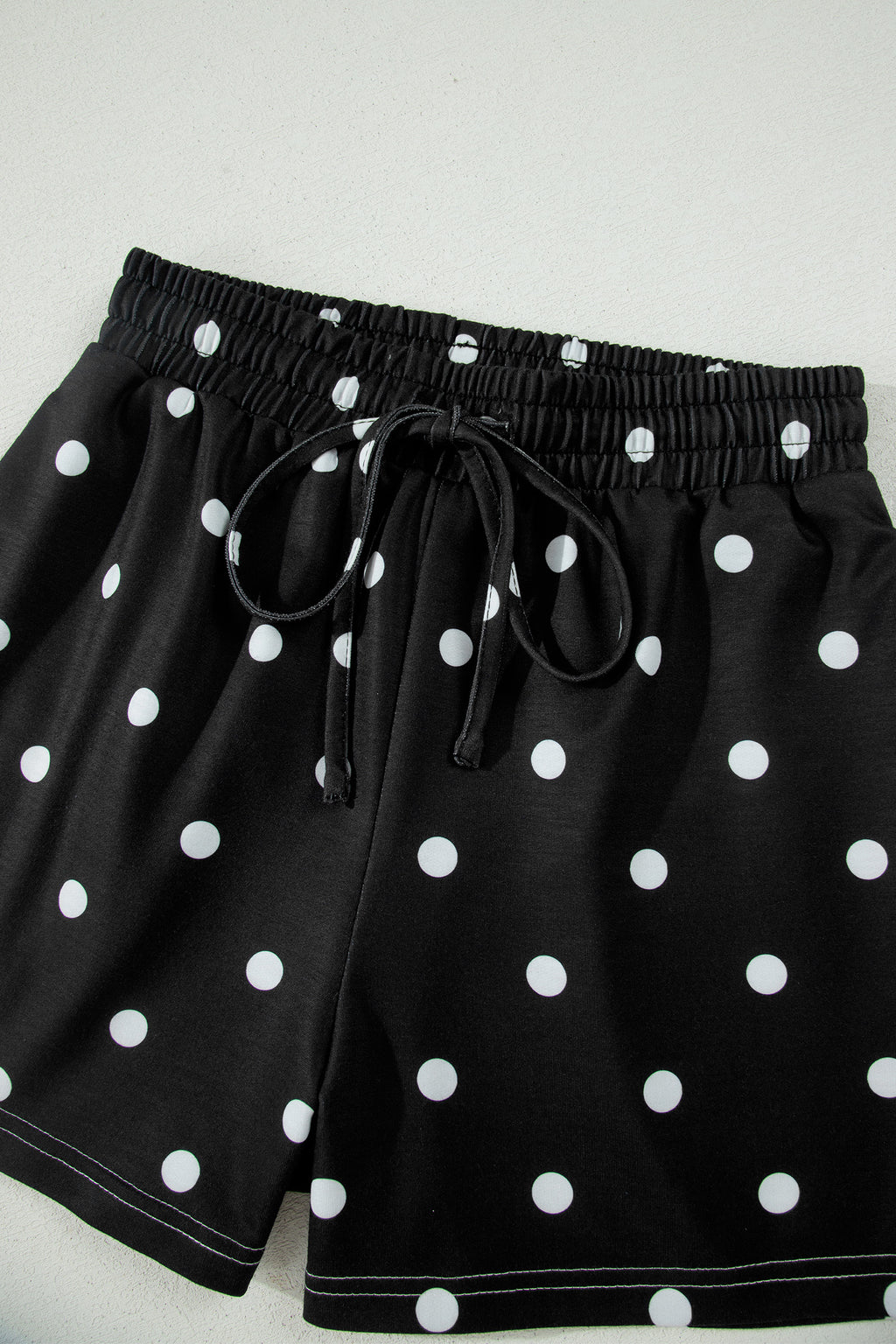 Yellow Exposed Seam Detail Polka Dot Loose Tee Drawstring Shorts Set