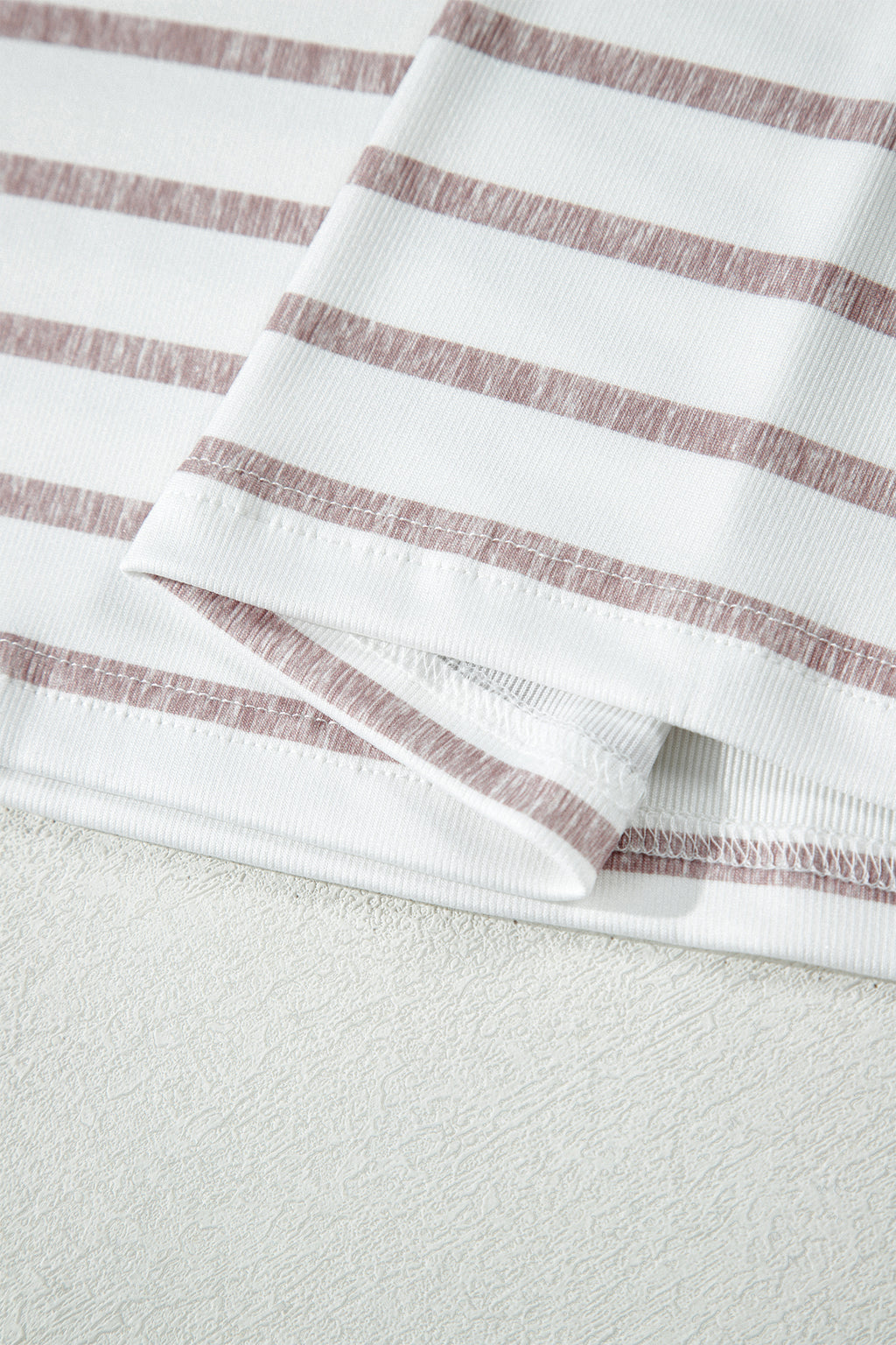 Khaki Stripe Color Block Trim Round Neck Short Sleeve Top