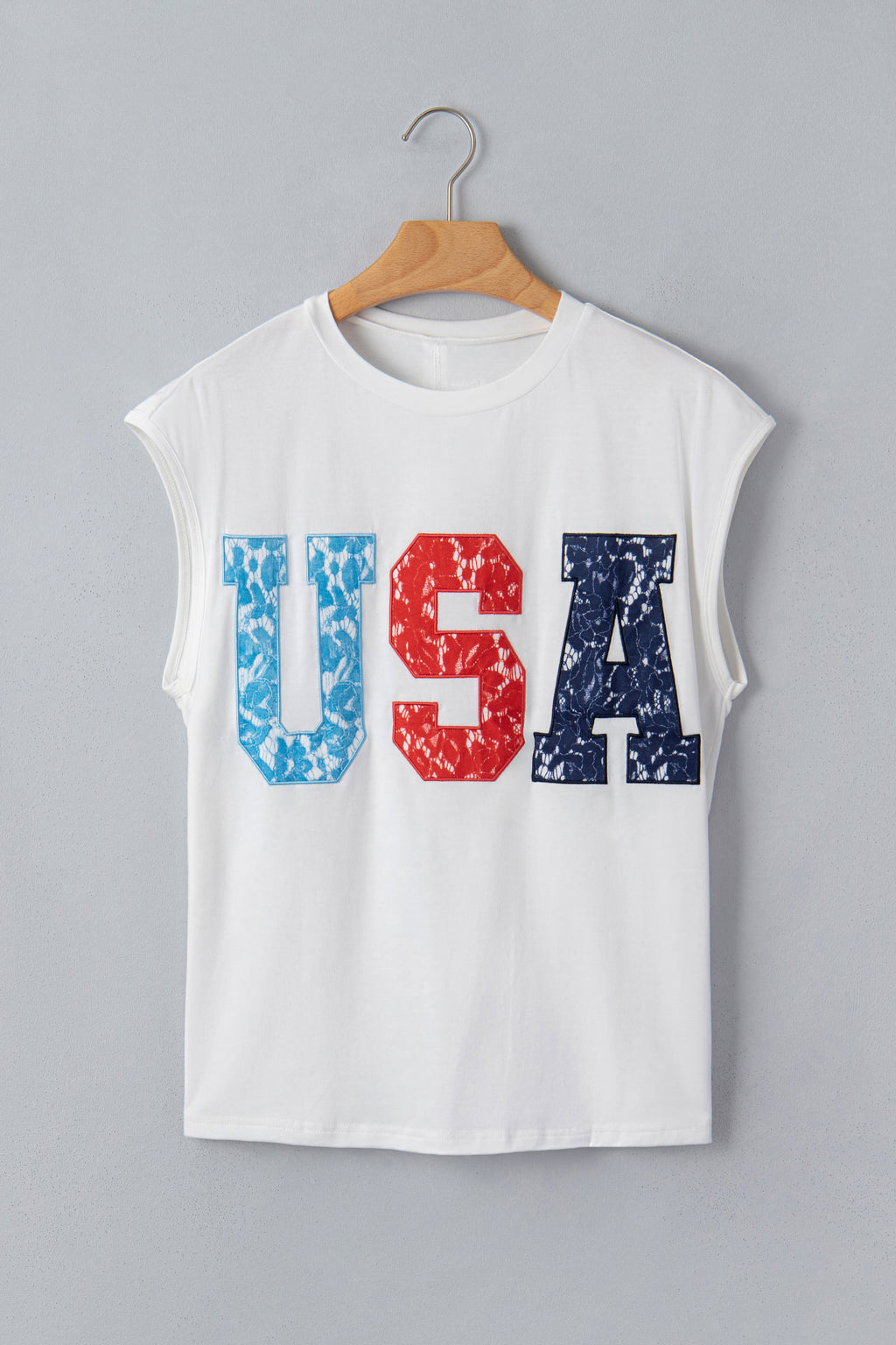 White USA Color Block Letter Printed Dolman Tee