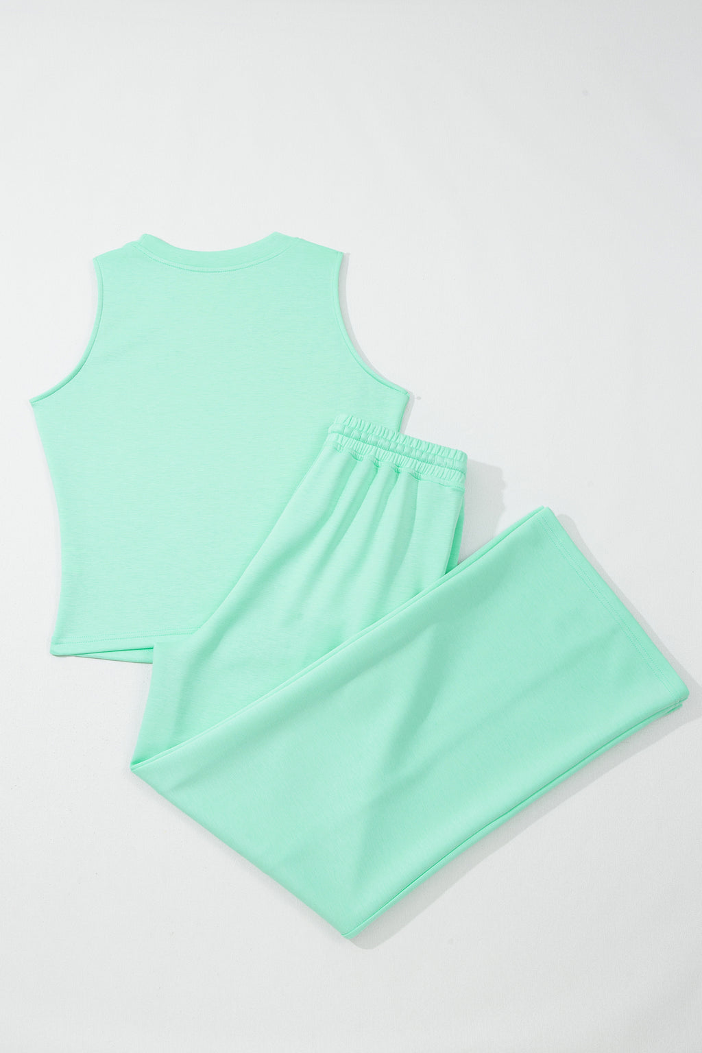 Moonlight Jade Drawstring Elastic Waistband Solid Color Two Piece Casual Set