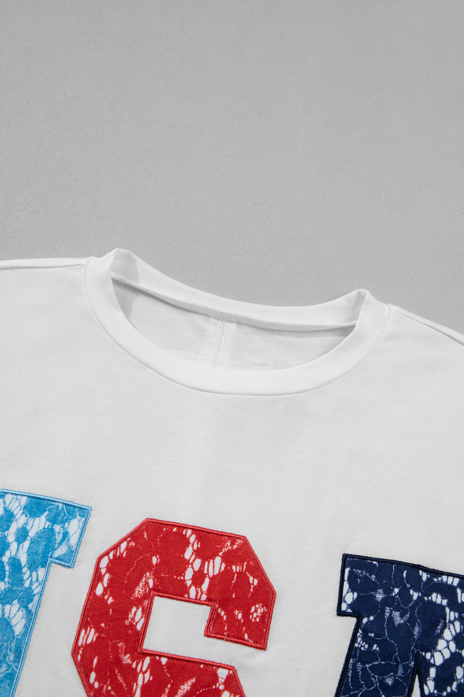 White USA Color Block Letter Printed Dolman Tee
