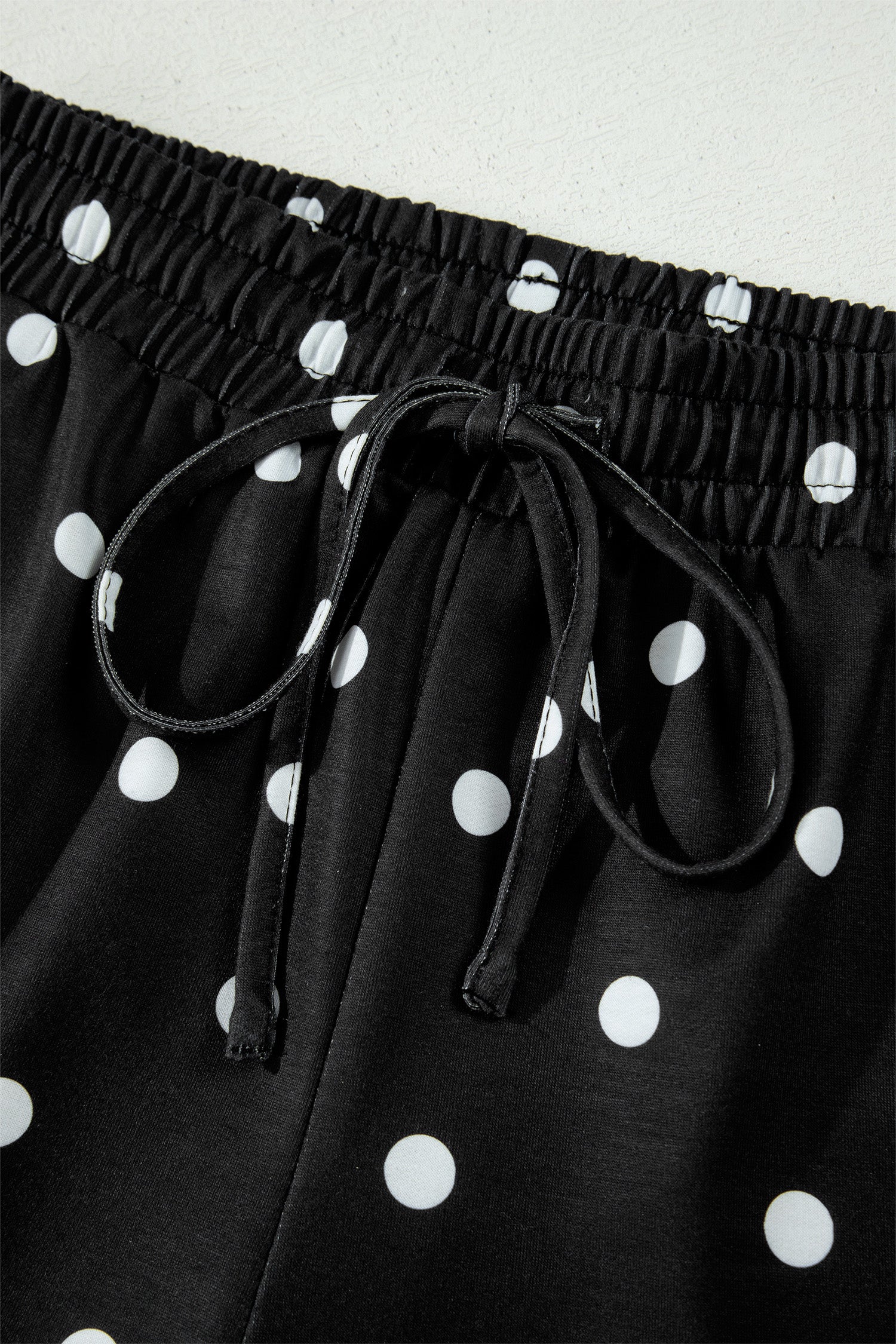 Yellow Exposed Seam Detail Polka Dot Loose Tee Drawstring Shorts Set