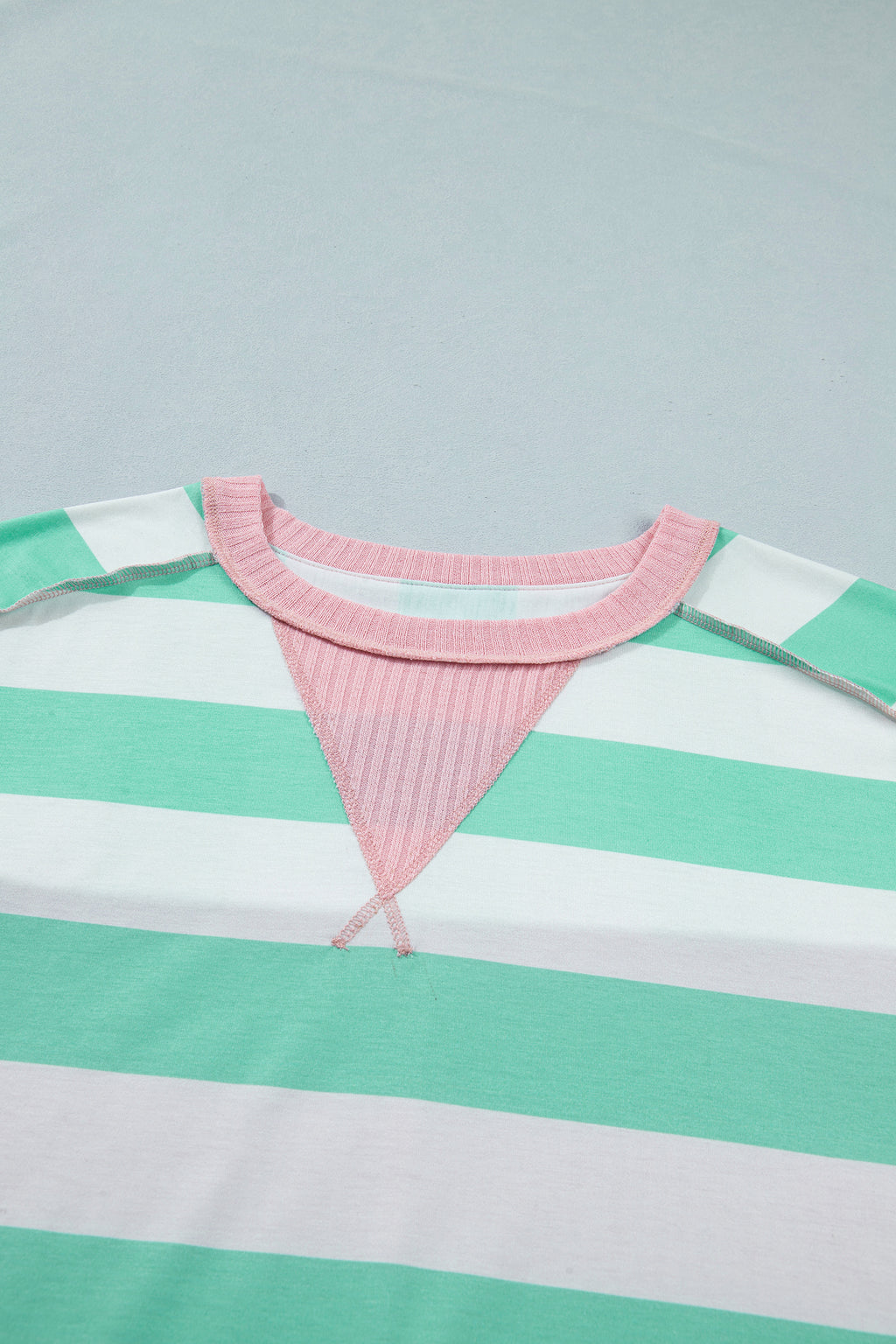 Green Stripe Exposed Seam Ribbed Patchwork Oversized Tee