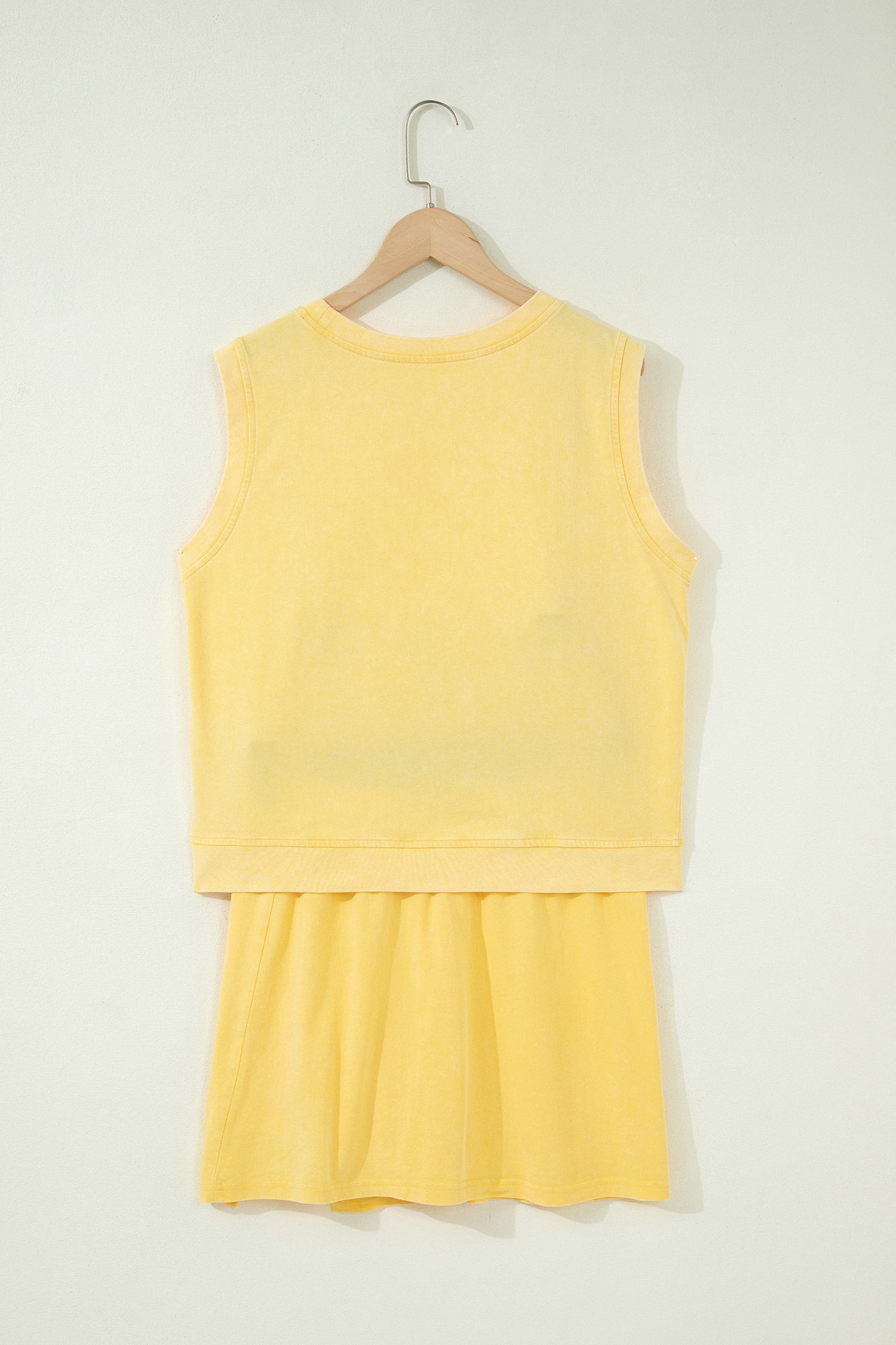 Light Pink 2 Pieces Mineral Wash Cotton Tank Top Lined Split Skirt Set