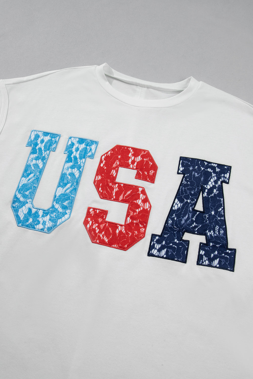 White USA Color Block Letter Printed Dolman Tee