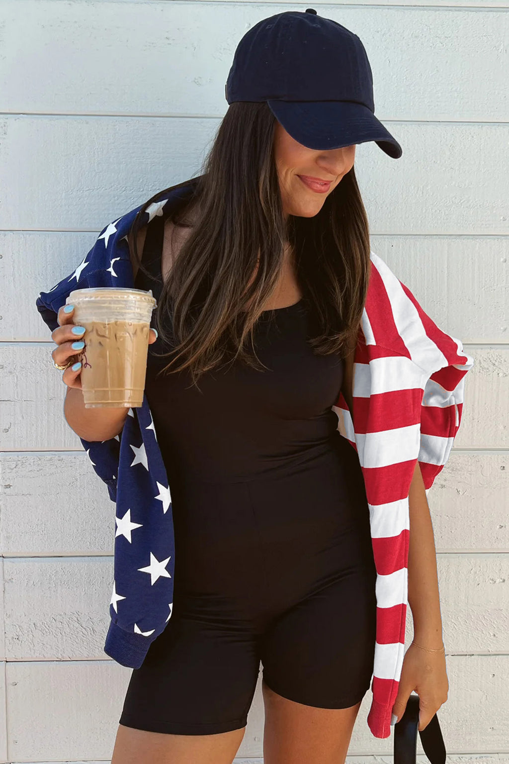 Multicolour Stars Stripes American Flag Zipped Collar Oversized Sweatshirt