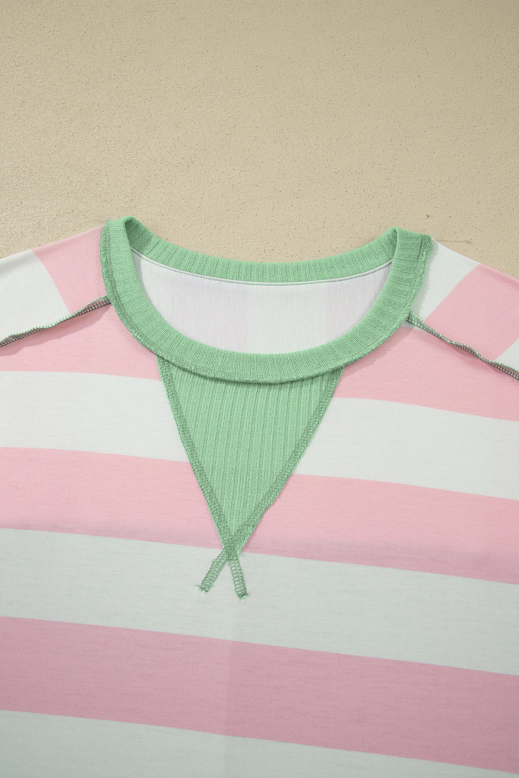 Green Stripe Exposed Seam Ribbed Patchwork Oversized Tee