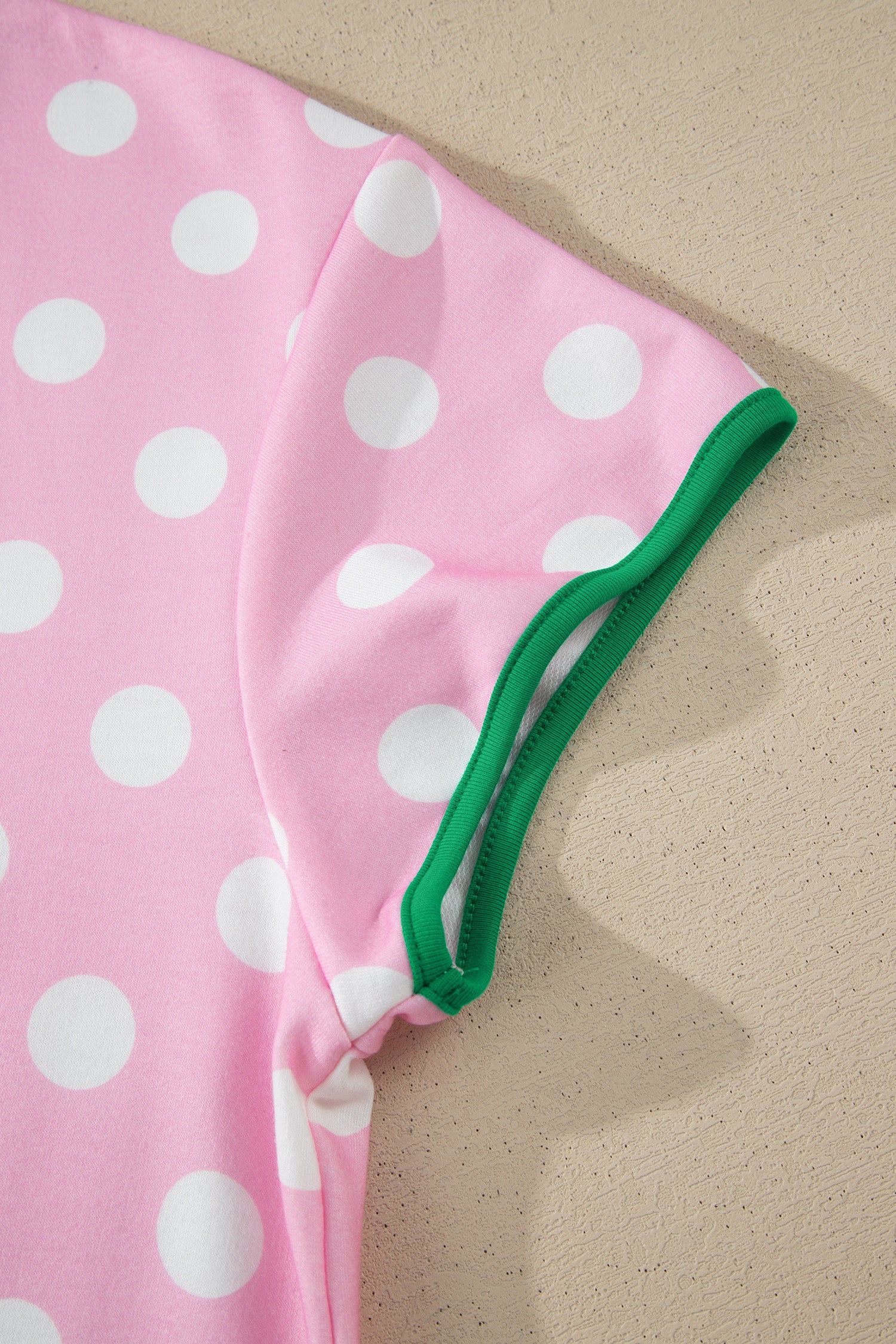Pink Polka Dot Contrast Edge Casual Short Set