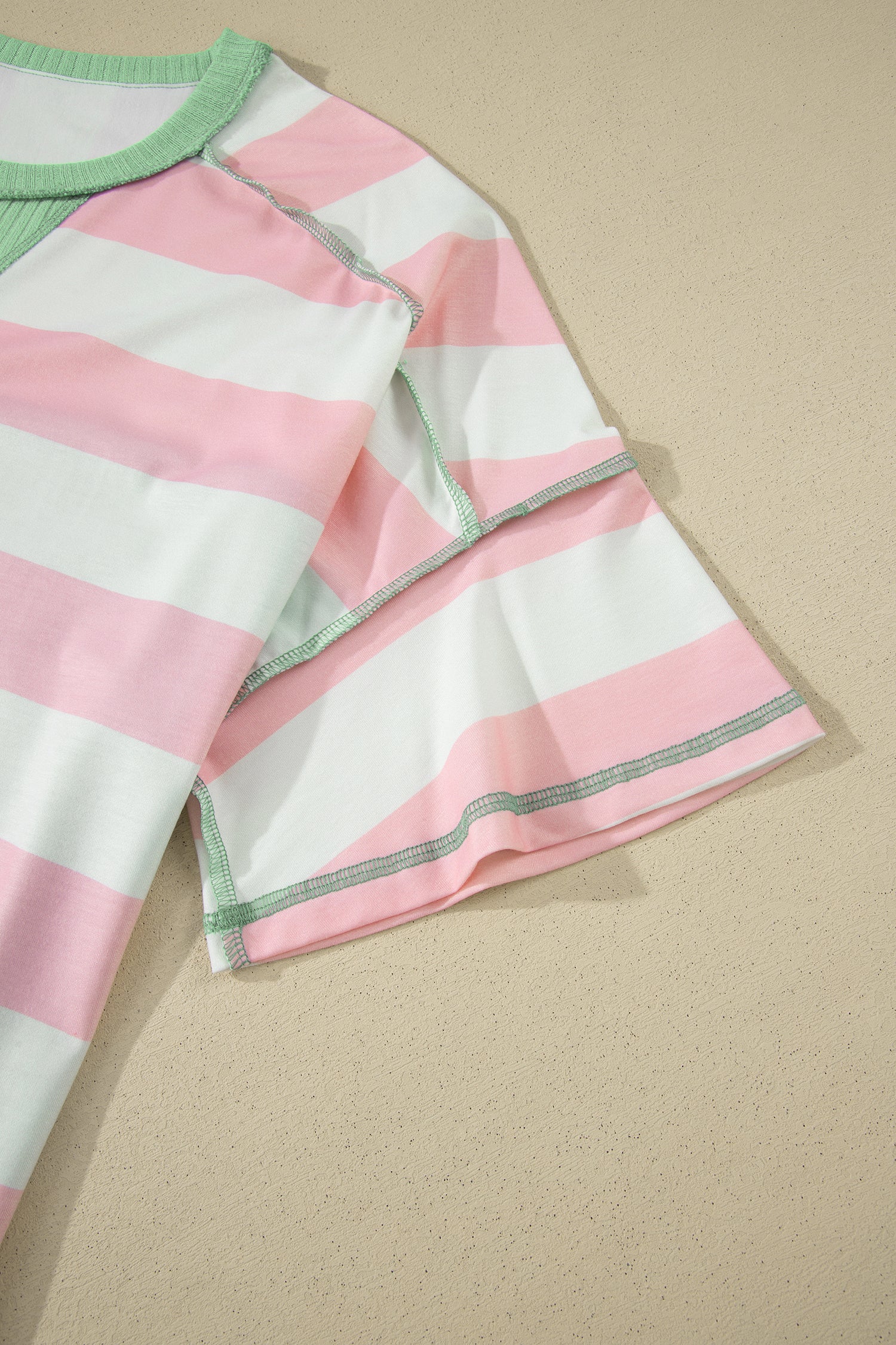 Green Stripe Exposed Seam Ribbed Patchwork Oversized Tee
