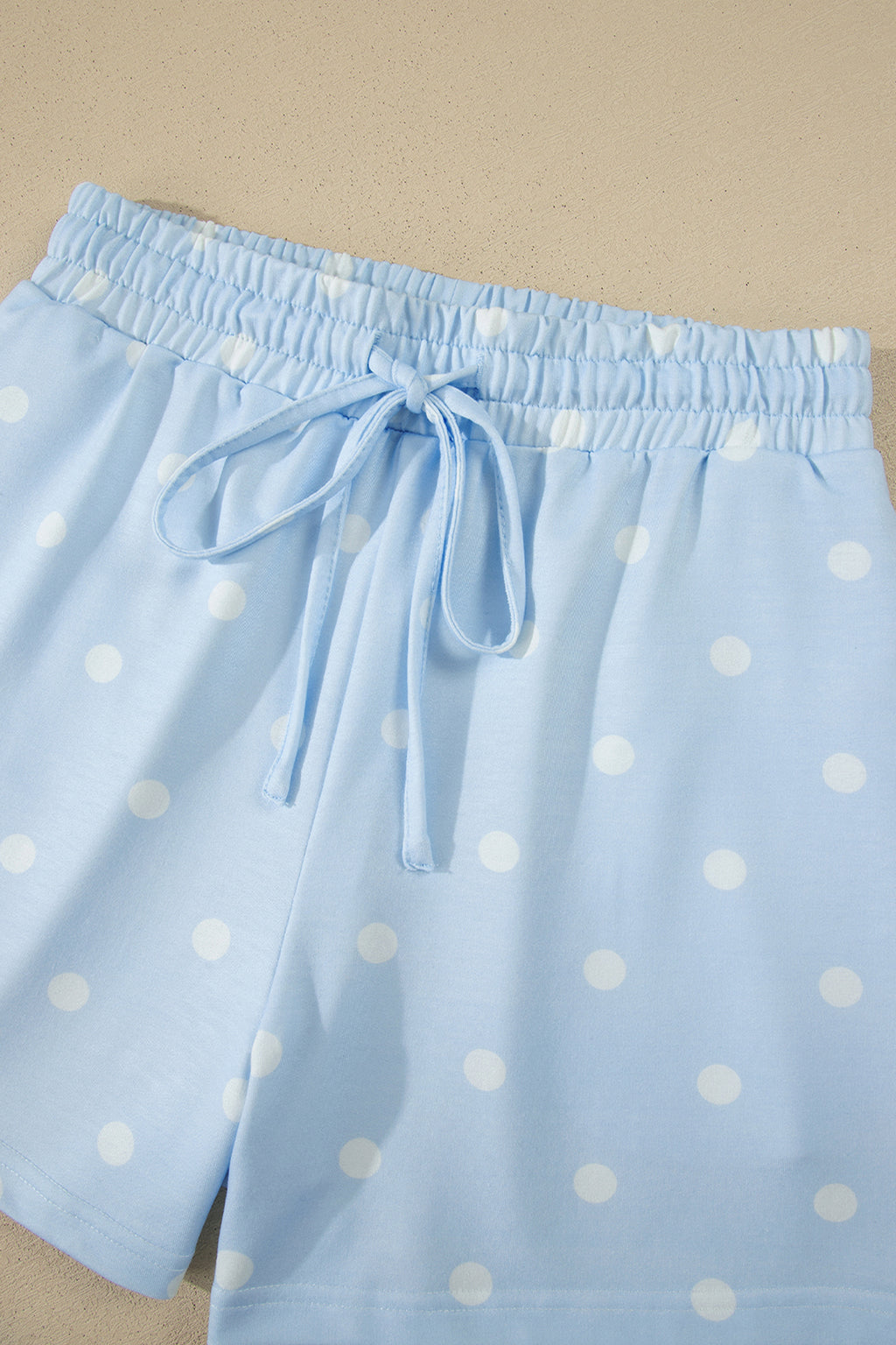 Yellow Exposed Seam Detail Polka Dot Loose Tee Drawstring Shorts Set
