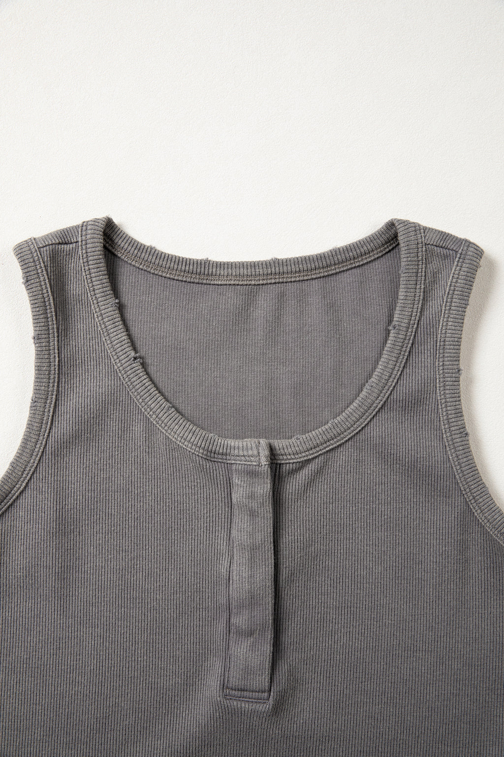 Coffee Vintage Distressed Ribbed Mineral Wash Tank Top
