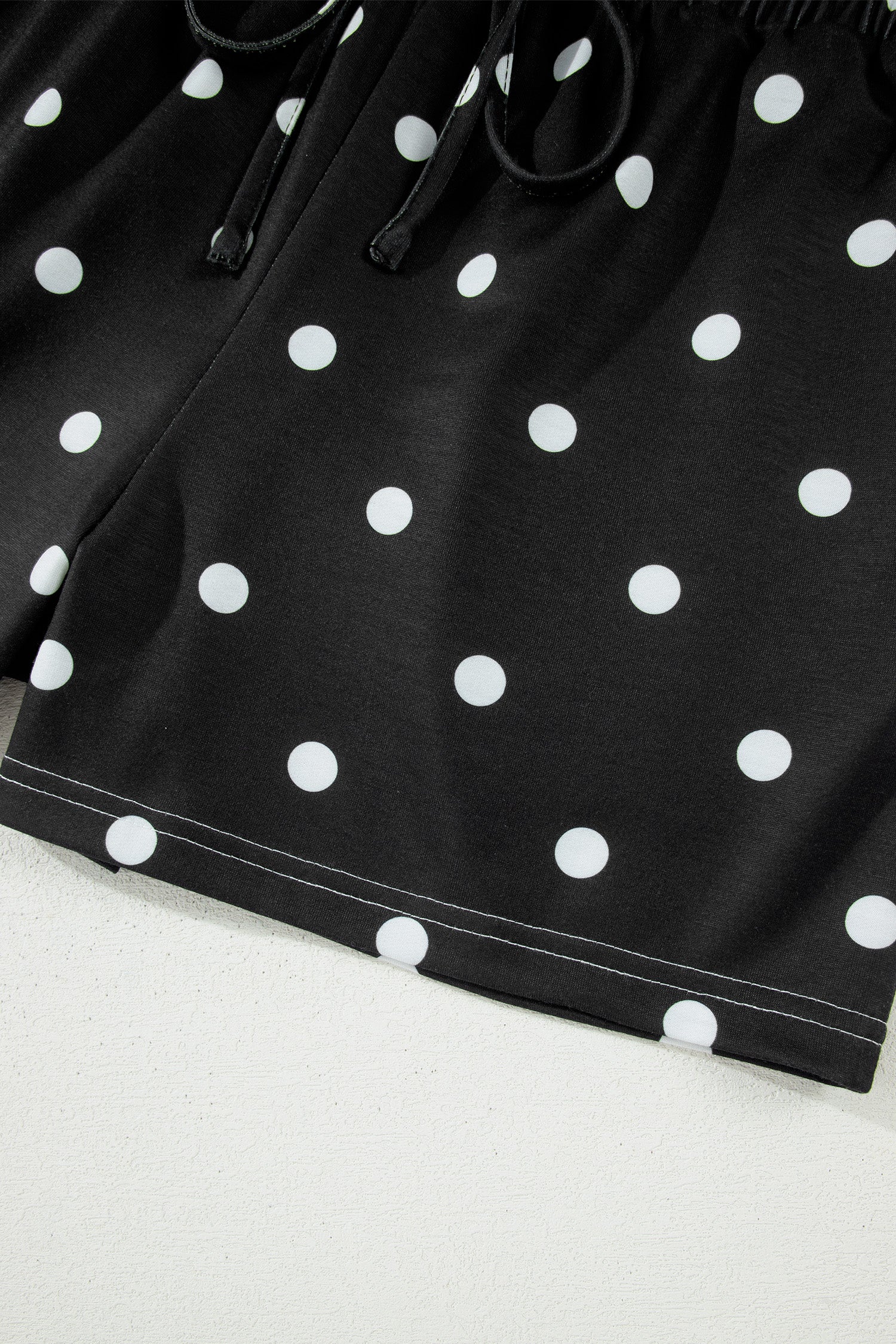 Yellow Exposed Seam Detail Polka Dot Loose Tee Drawstring Shorts Set