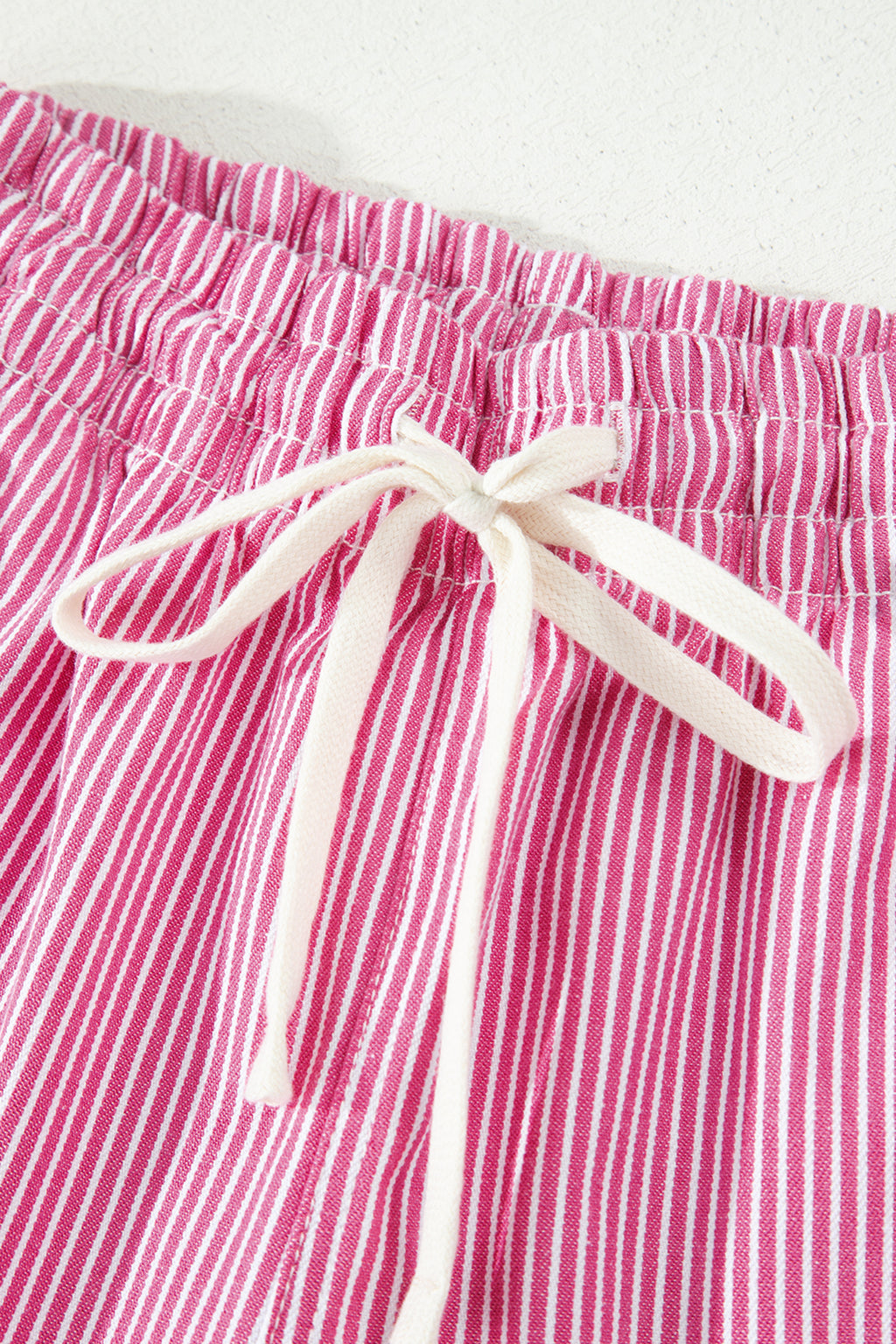 Pink Stripe Drawstring Elastic Waist Casual Denim Shorts