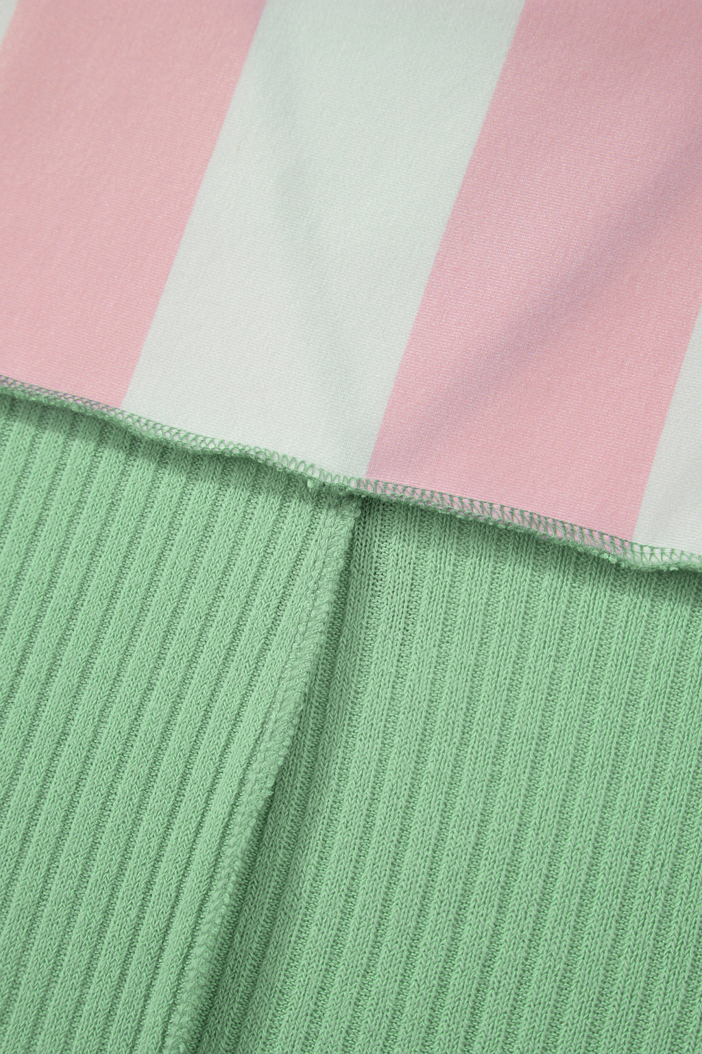 Green Stripe Exposed Seam Ribbed Patchwork Oversized Tee