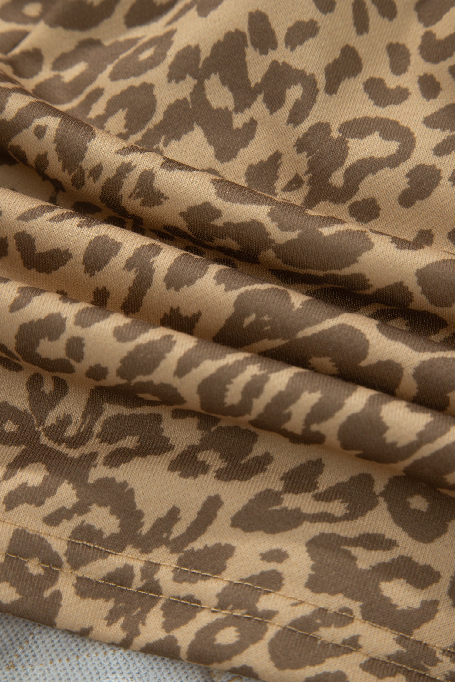 Khaki Leopard Drawstring Elastic Waist Star Patched Shorts