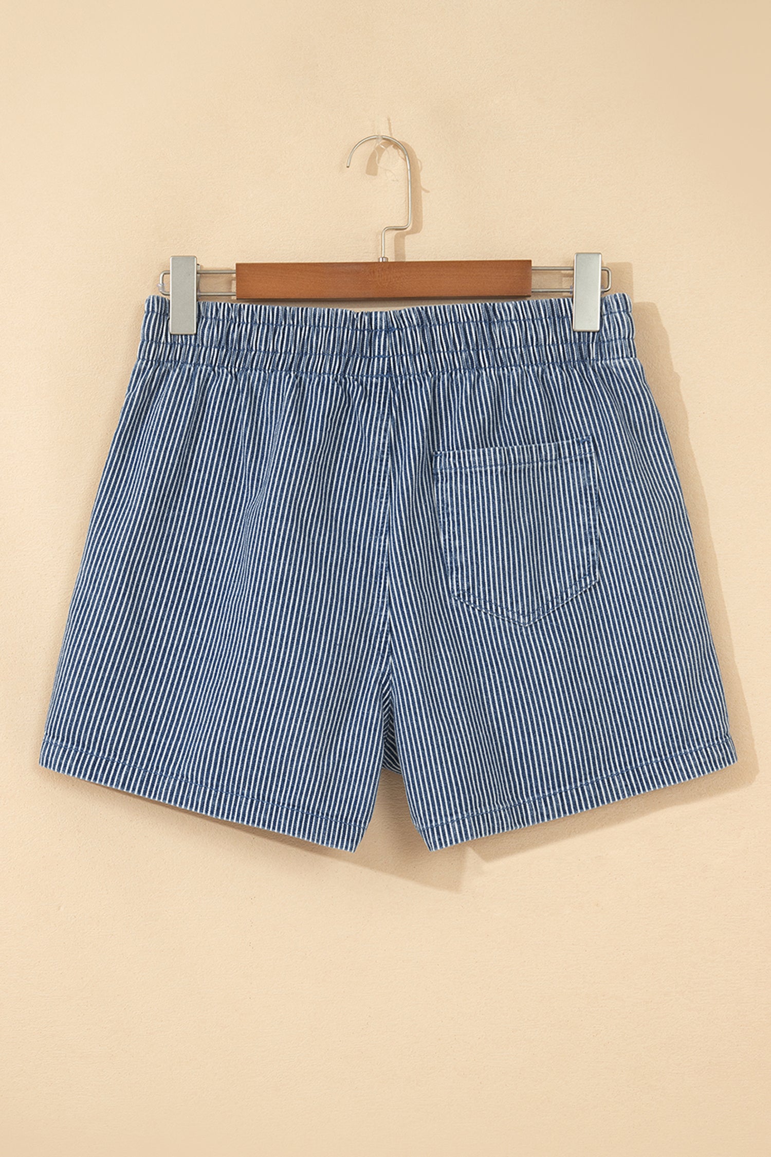 Pink Stripe Drawstring Elastic Waist Casual Denim Shorts