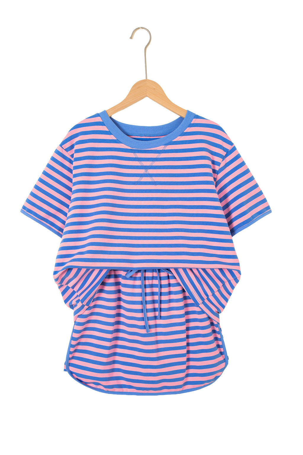 Pink Stripe Loose Short Sleeve Top and Skirt Set