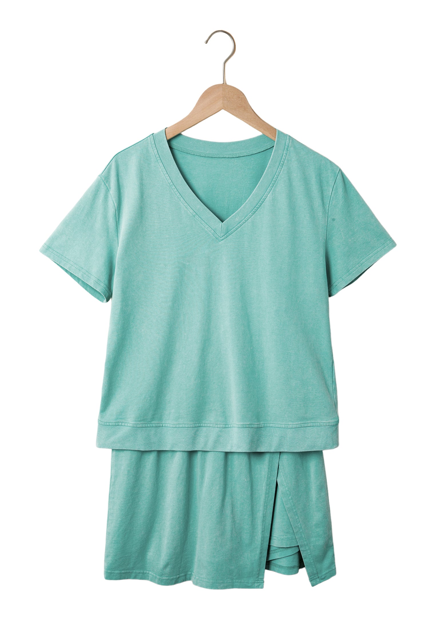 Beau Blue Mineral Wash V Neck Tee Matching Skort Set