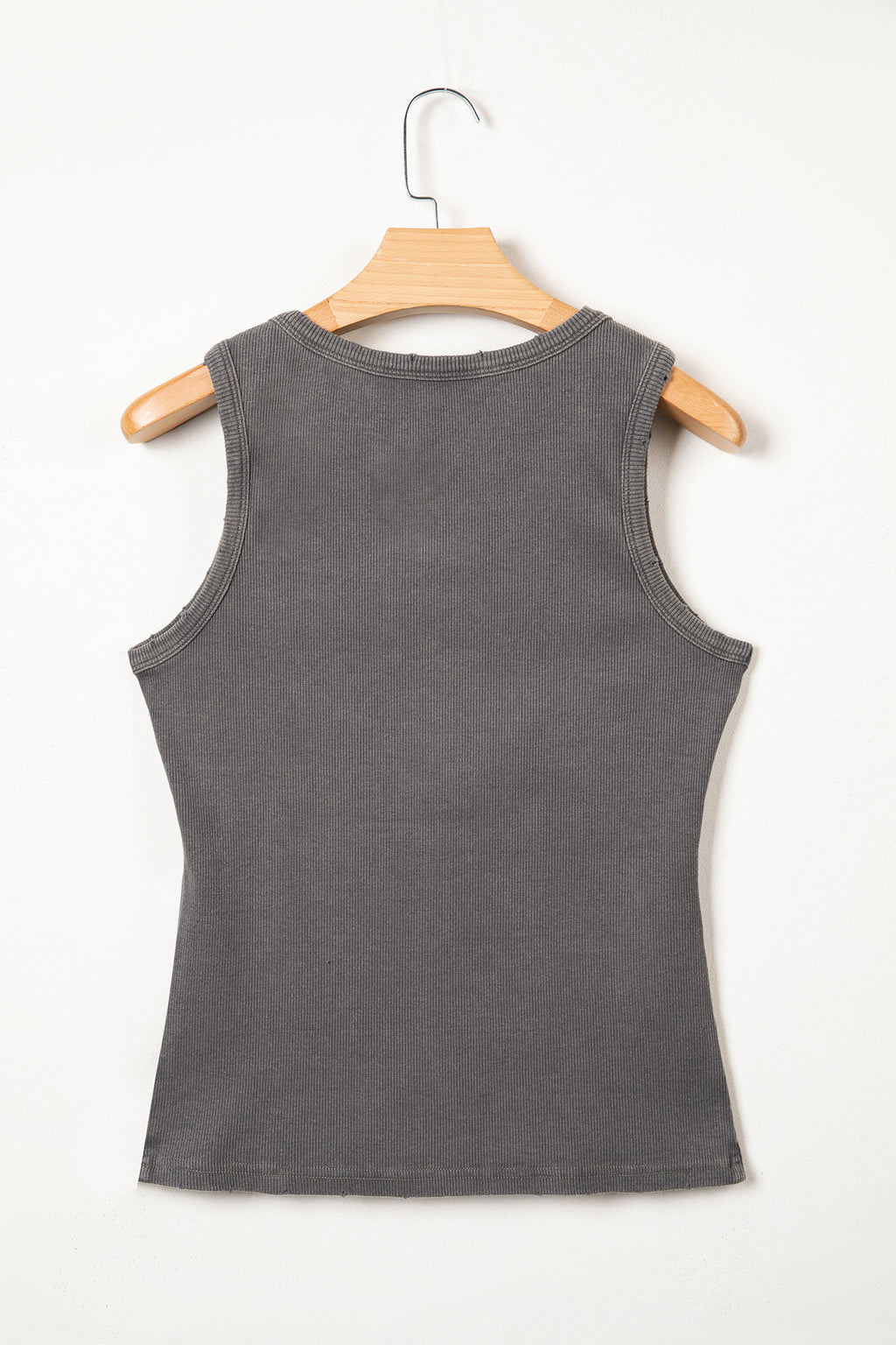 Coffee Vintage Distressed Ribbed Mineral Wash Tank Top