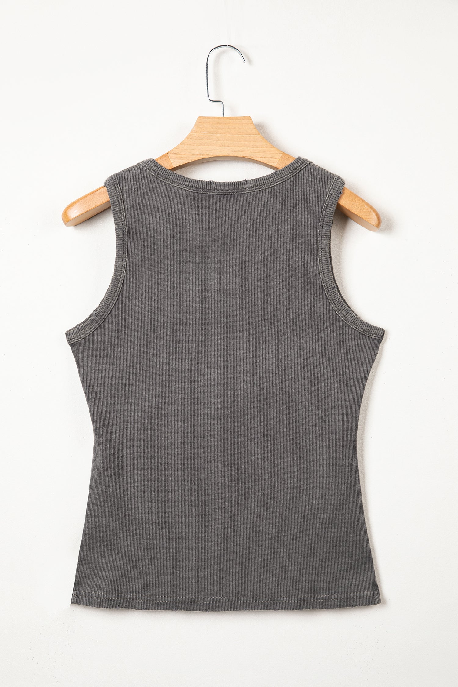 Coffee Vintage Distressed Ribbed Mineral Wash Tank Top