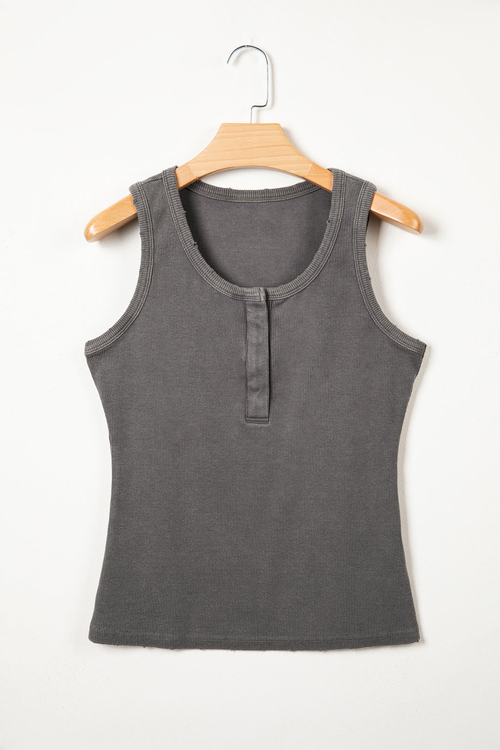 Coffee Vintage Distressed Ribbed Mineral Wash Tank Top