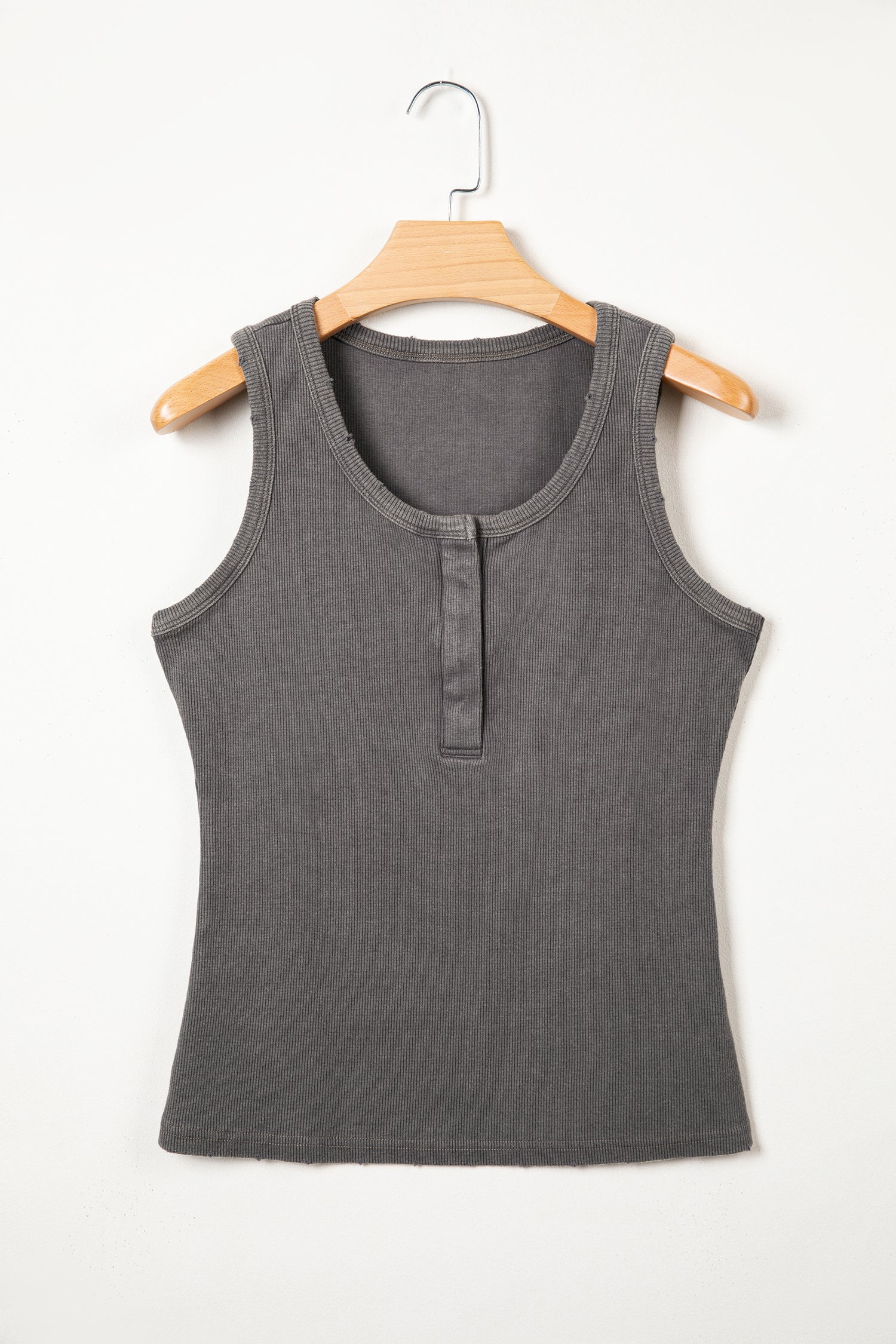 Coffee Vintage Distressed Ribbed Mineral Wash Tank Top