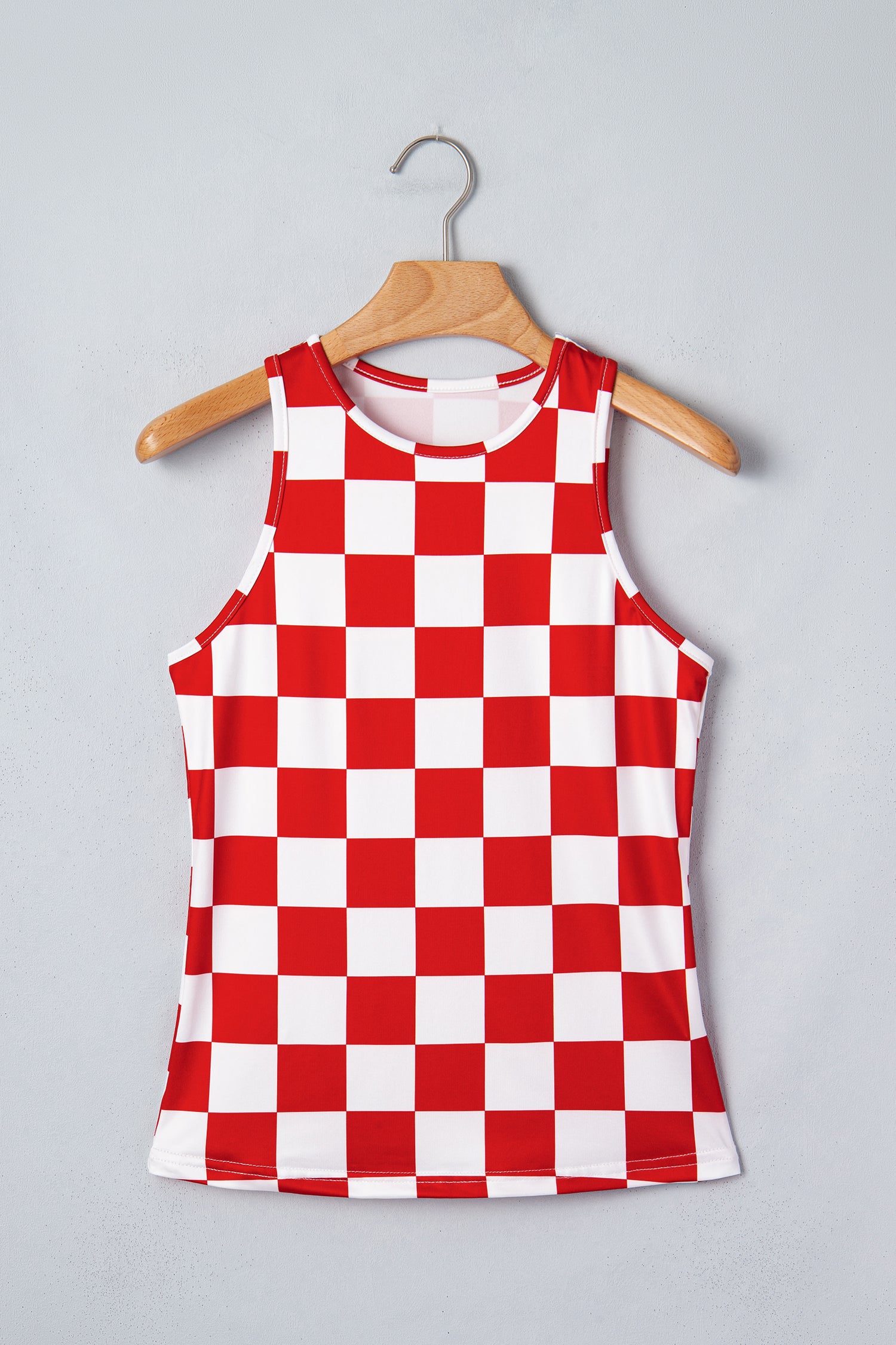 Black Checkerboard Printed Slim Tank Top