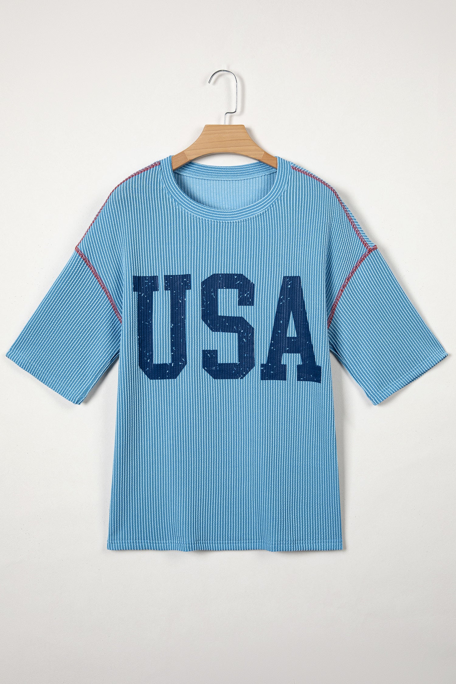 Fiery Red USA Graphic Half Sleeve Loose Ribbed Top