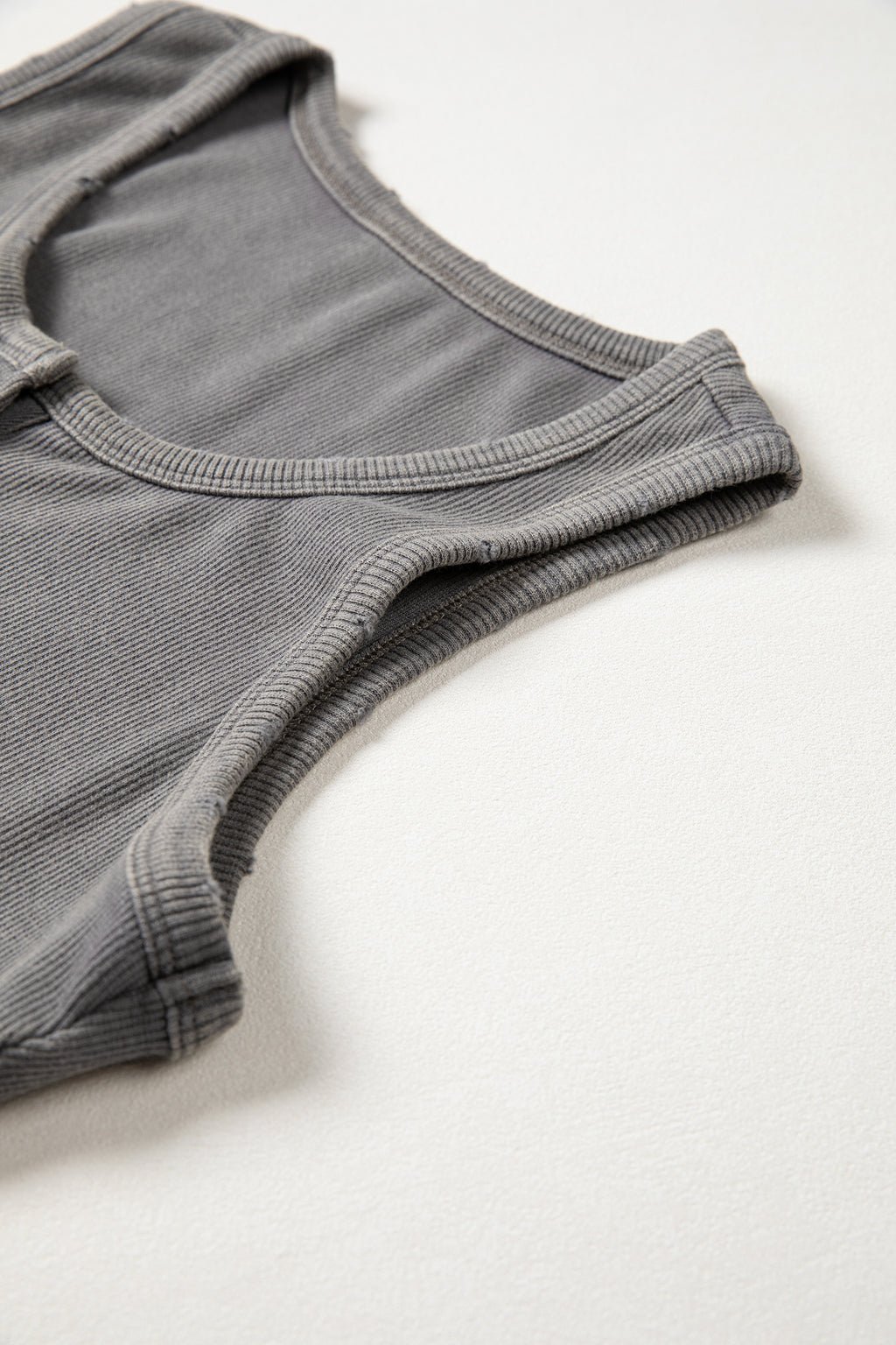 Coffee Vintage Distressed Ribbed Mineral Wash Tank Top