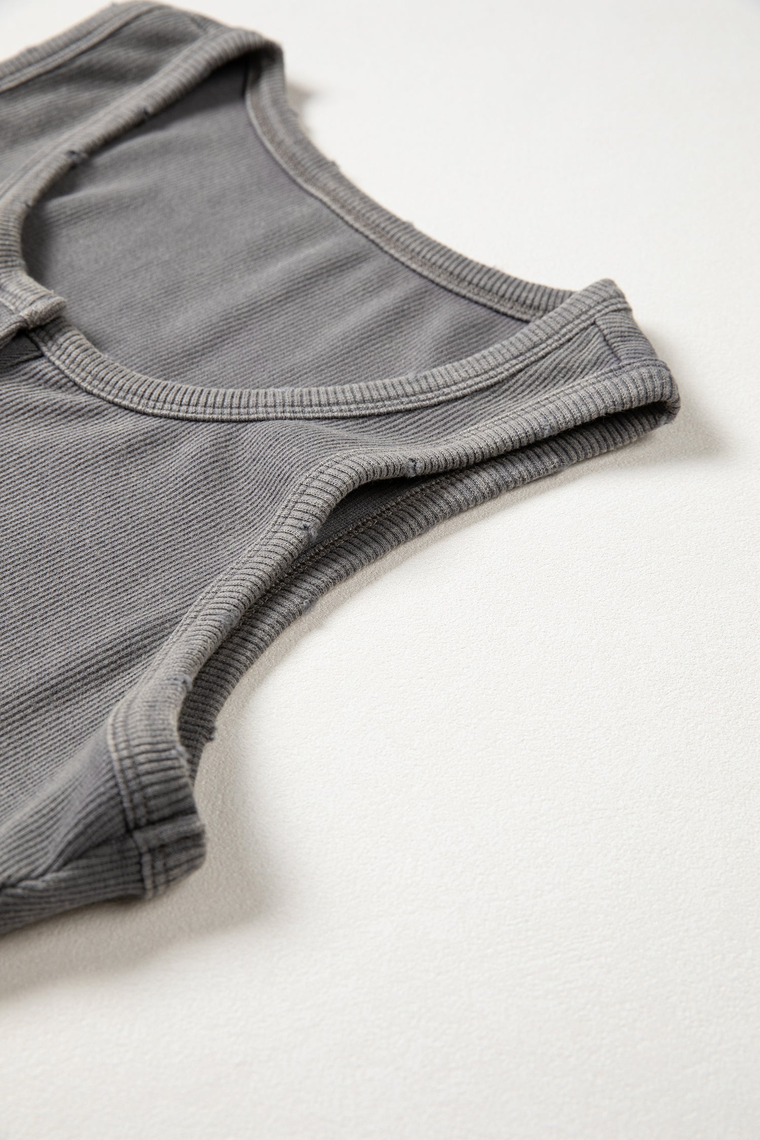 Coffee Vintage Distressed Ribbed Mineral Wash Tank Top