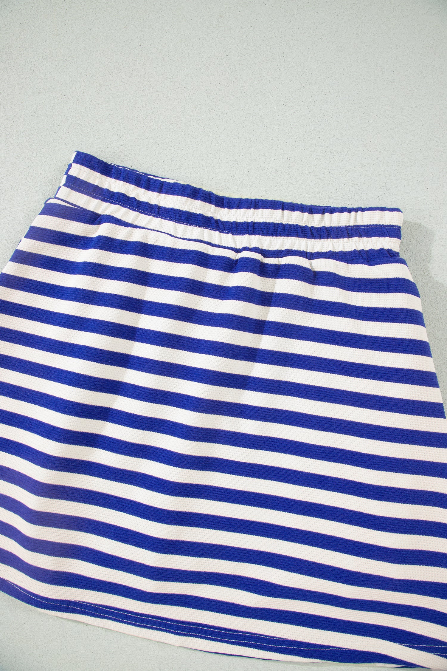 Bright Green Textured Stripe Print Contrast Trim Zip Collar Sleeveless 2pcs Skort Set